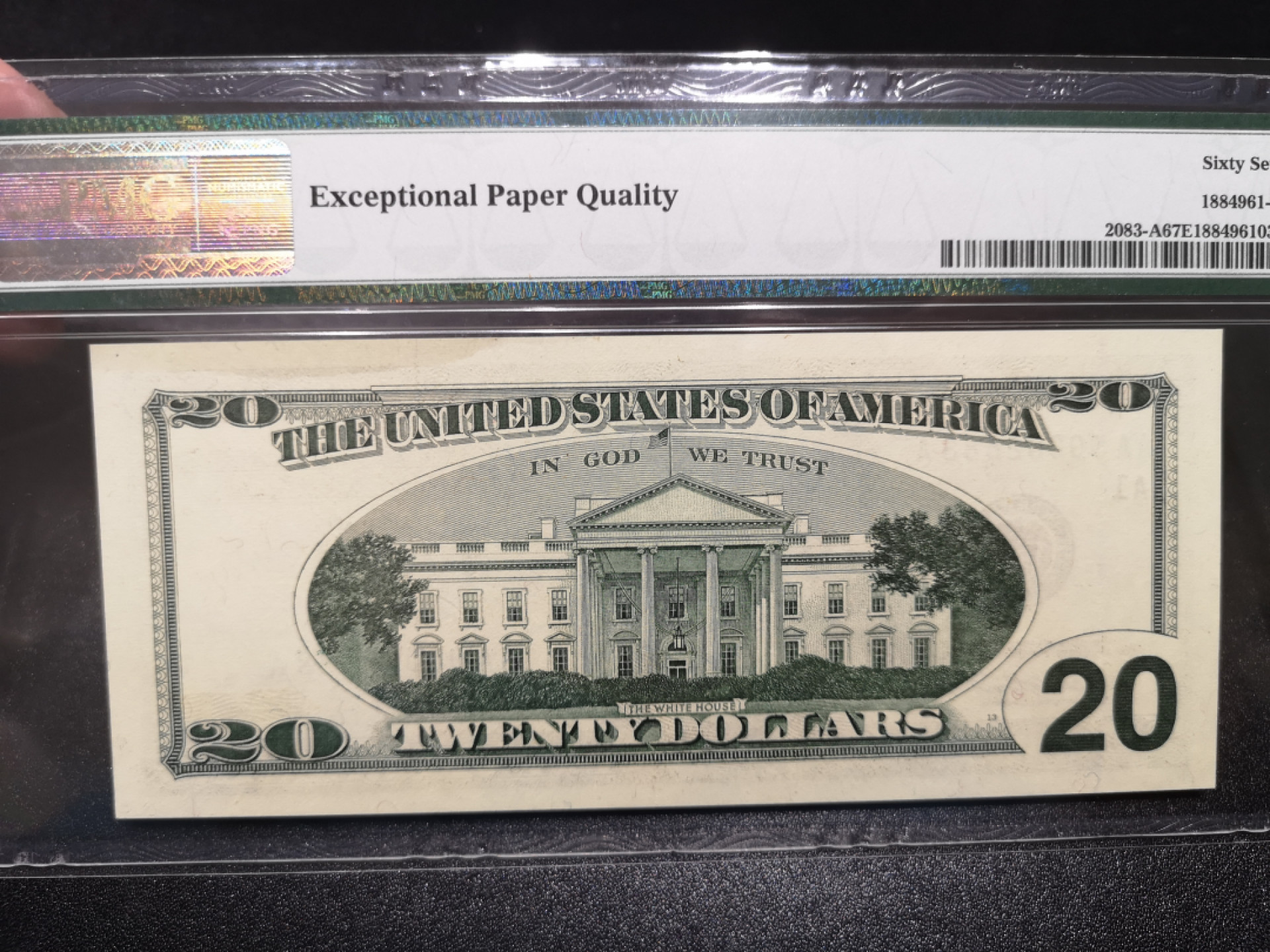 《外钞收藏家》第一百四十四期拍卖（本期85件） 1996年大头20美元 AAA冠2888千位豹子号 PMG67