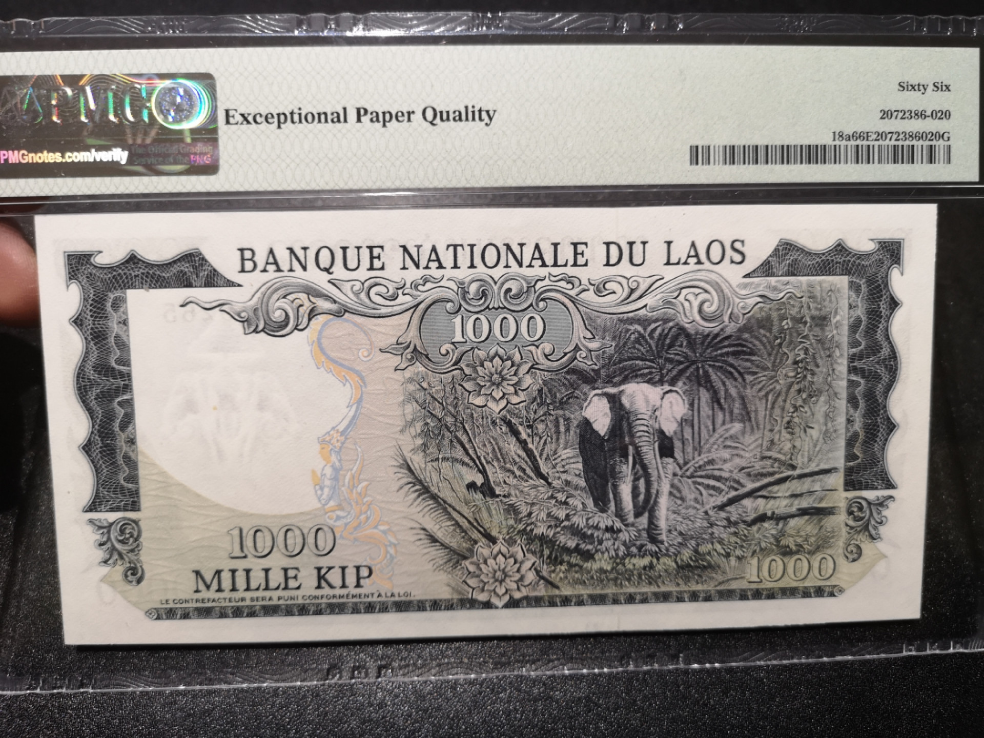 《外钞收藏家》第一百四十四期拍卖（本期85件） 1874-75年老挝1000基辅  PMG66 无47靓号