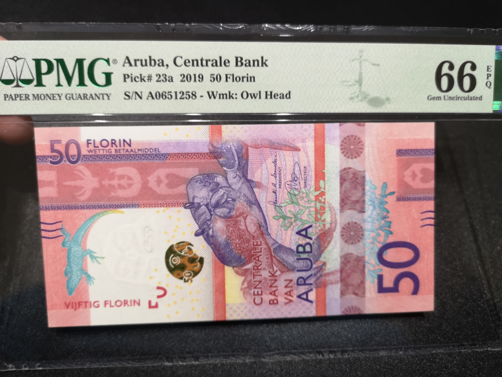 《外钞收藏家》第一百四十四期拍卖（本期85件） 2019年阿鲁巴50卢比 PMG66 无47A冠尾8