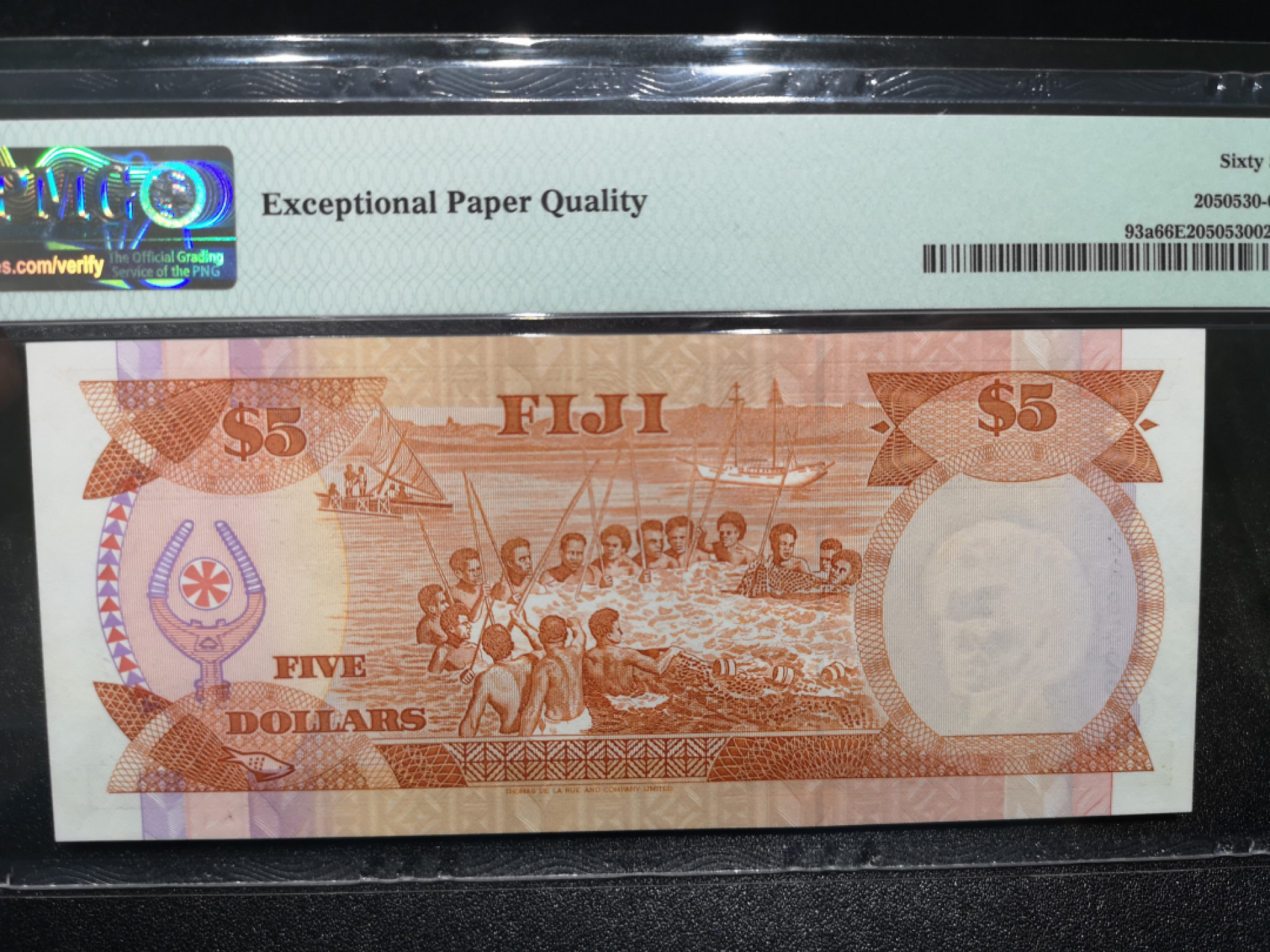 《外钞收藏家》第一百四十四期拍卖（本期85件） 1992年斐济5刀 A冠无47 PMG66