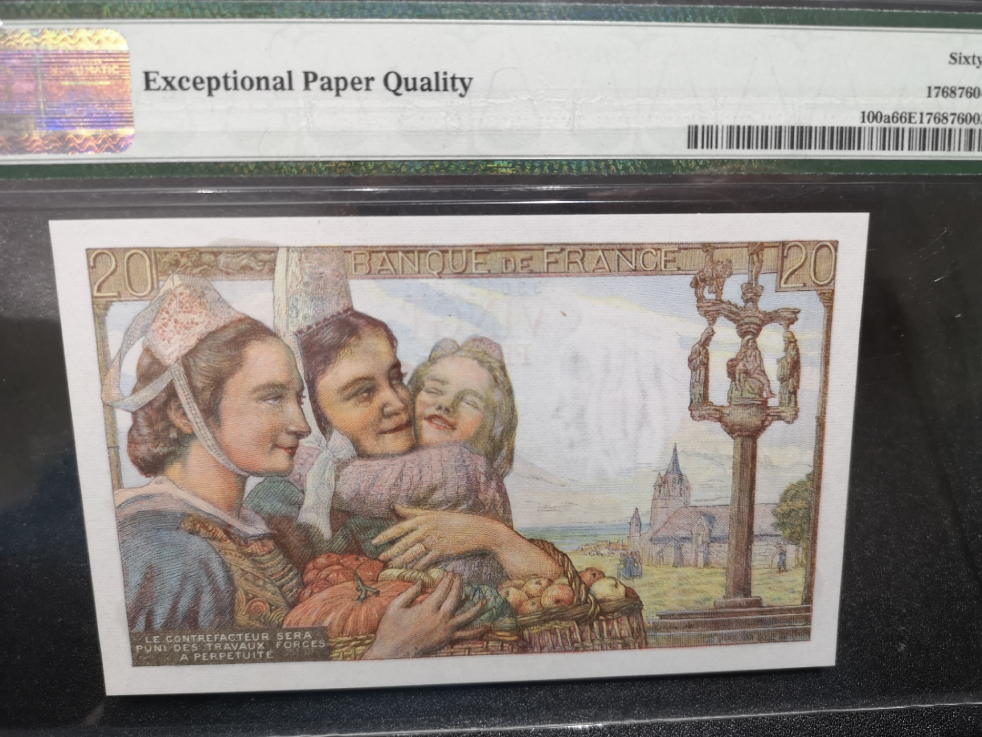 《外钞收藏家》第一百四十四期拍卖（本期85件） 1944年法国20法郎 PMG66