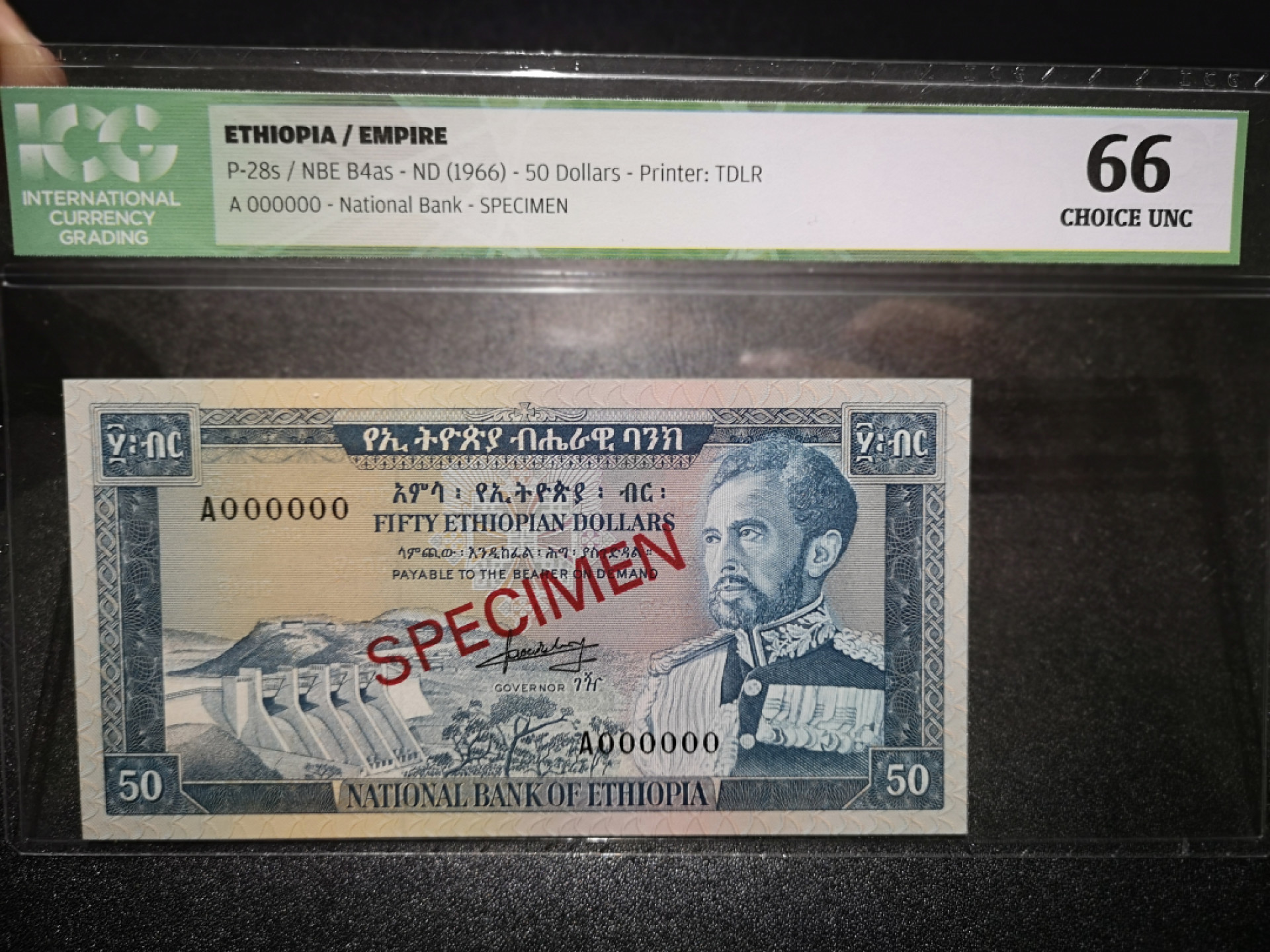 《外钞收藏家》第一百四十四期拍卖（本期85件） 1966年埃塞俄比亚50样钞  ICG评级66