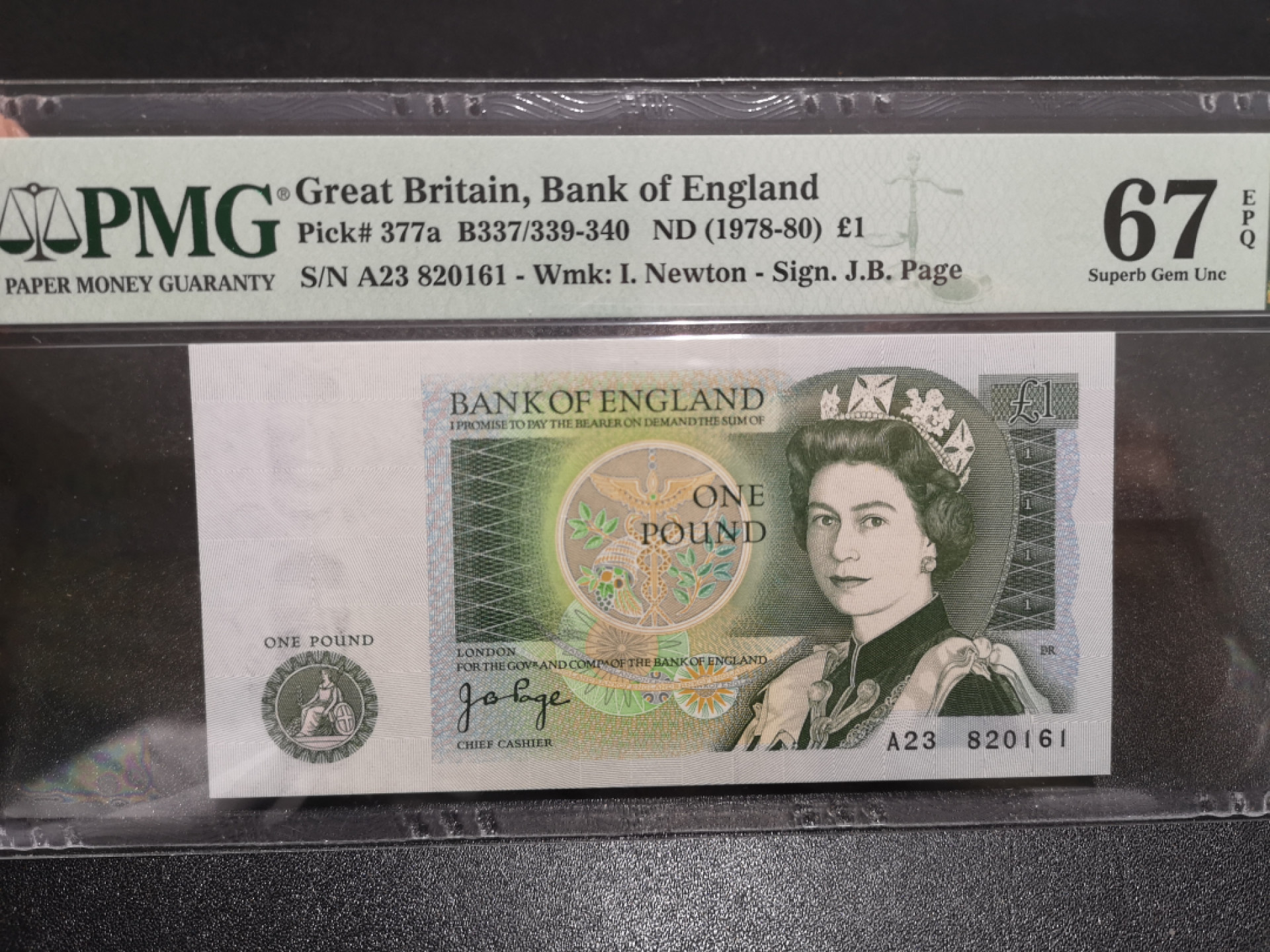 《外钞收藏家》第一百四十四期拍卖（本期85件） 1978-80年英国D序列1镑 PMG67 无47