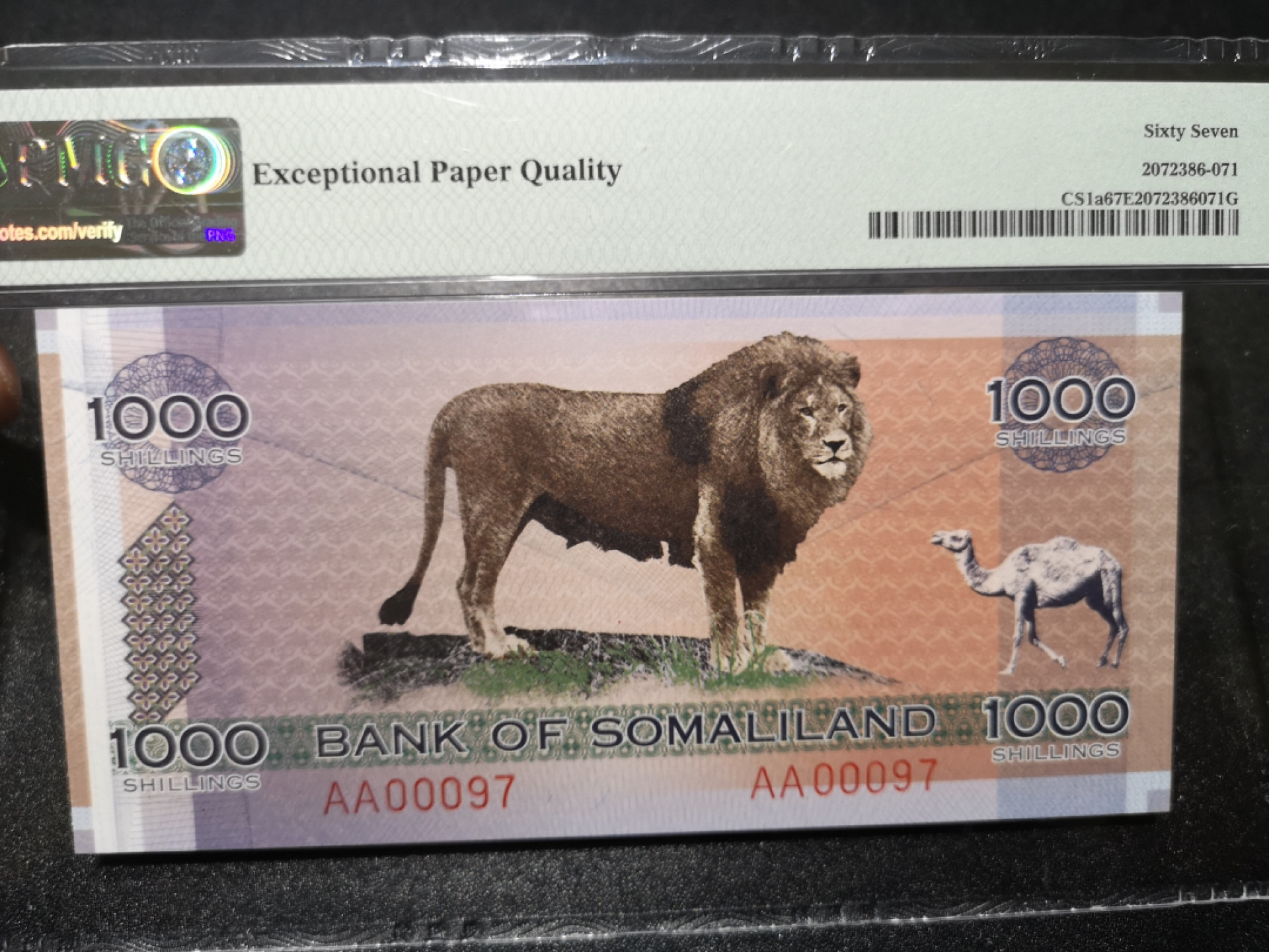 《外钞收藏家》第一百四十四期拍卖（本期85件） 2006年索马里兰1000先令 PMG67 收藏系列 AA冠97号