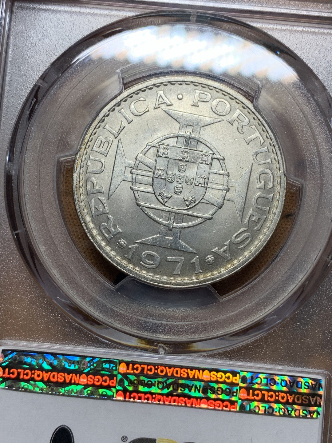 《竞宝斋》钱币微拍-第13场-本周日，周一2场连拍（全场顺丰包邮） PCGS-MS65 澳门 1971年5 Pat银币 65高分难得！