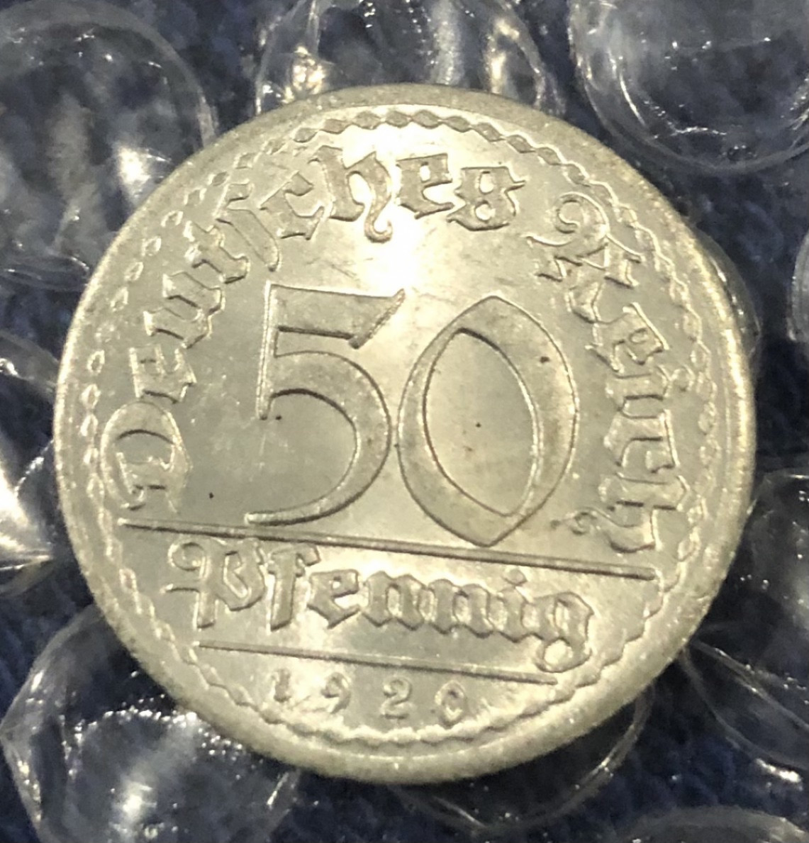 【保诚微拍】【免佣金&包邮】第2期 2021.11.14币章拍卖(68拍) 德国 1920年 50芬妮 硬币（铝币）全新 原光