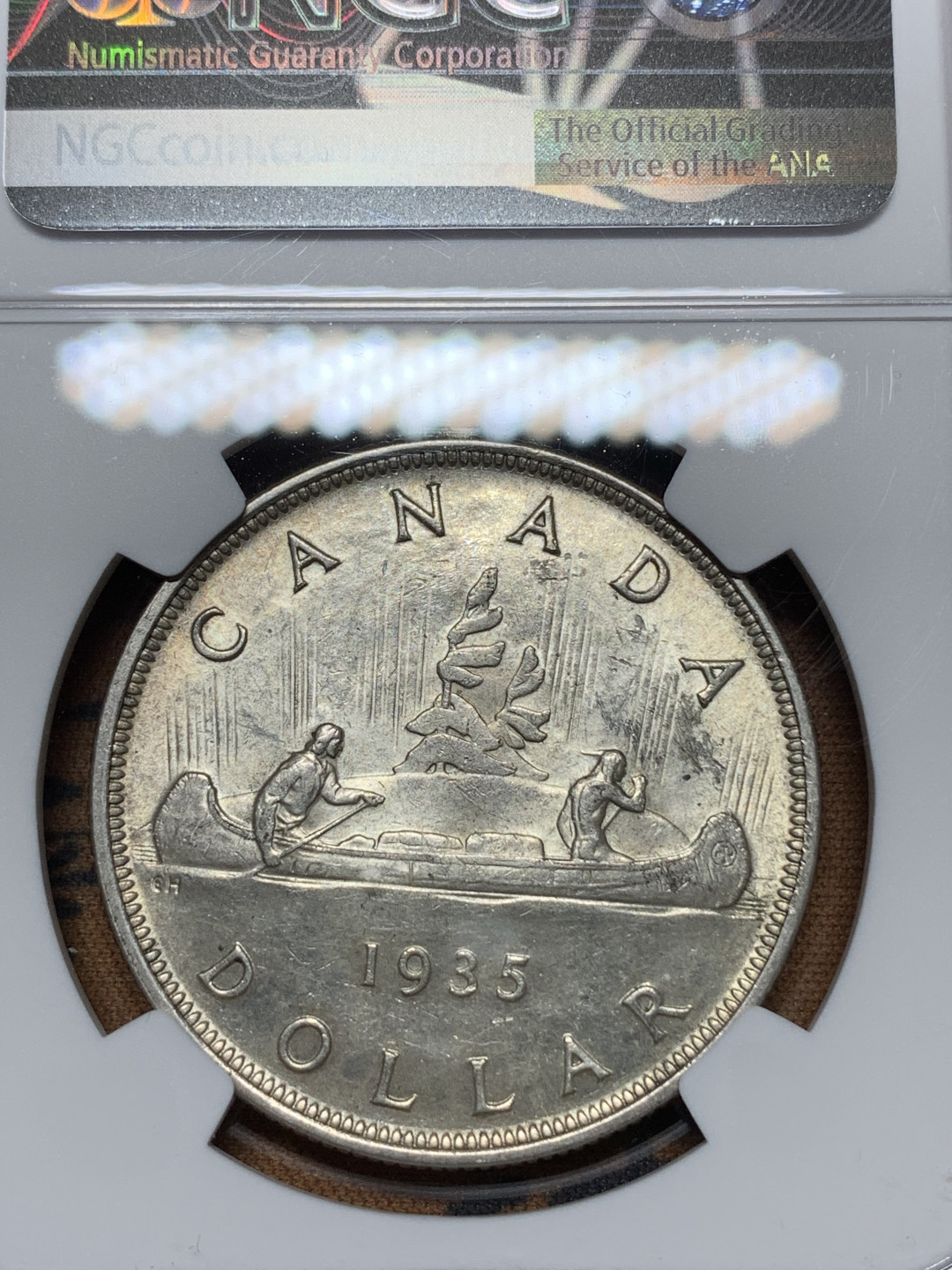 《竞宝斋》钱币微拍-第13场-本周日，周一2场连拍（全场顺丰包邮） NGC-UNC 加拿大 1935年 乔五 1元 银币 原光好品