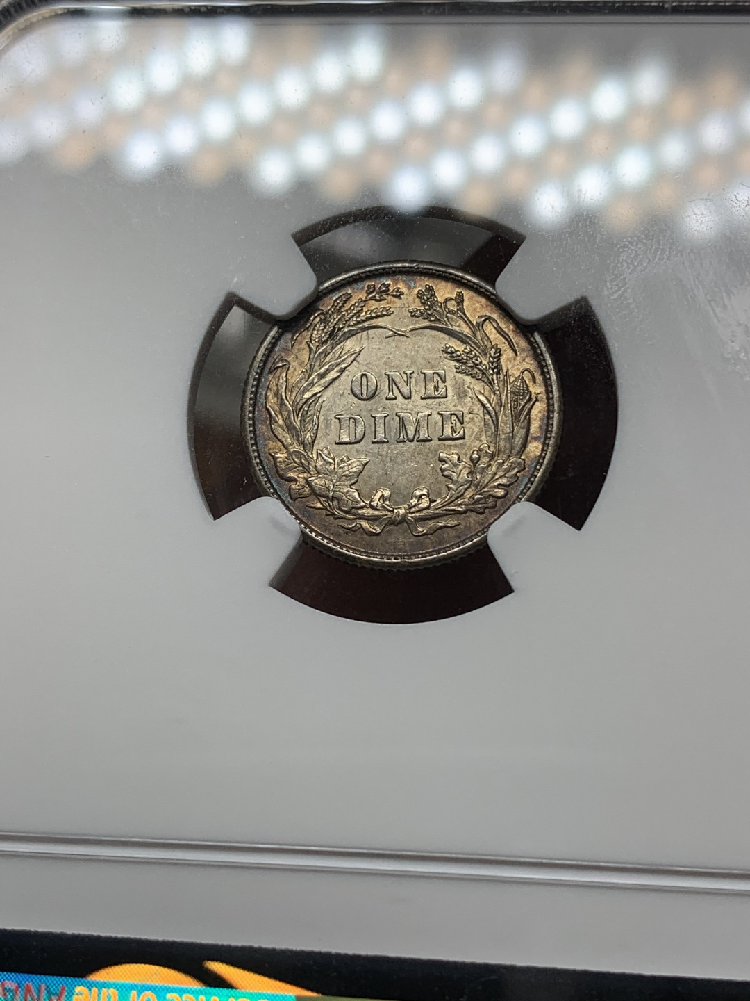 《竞宝斋》钱币微拍-第13场-本周日，周一2场连拍（全场顺丰包邮） NGC-AU58 美国 1892年 巴伯 10cents(Dime) 首年 少见透打，五彩包浆 出分不易