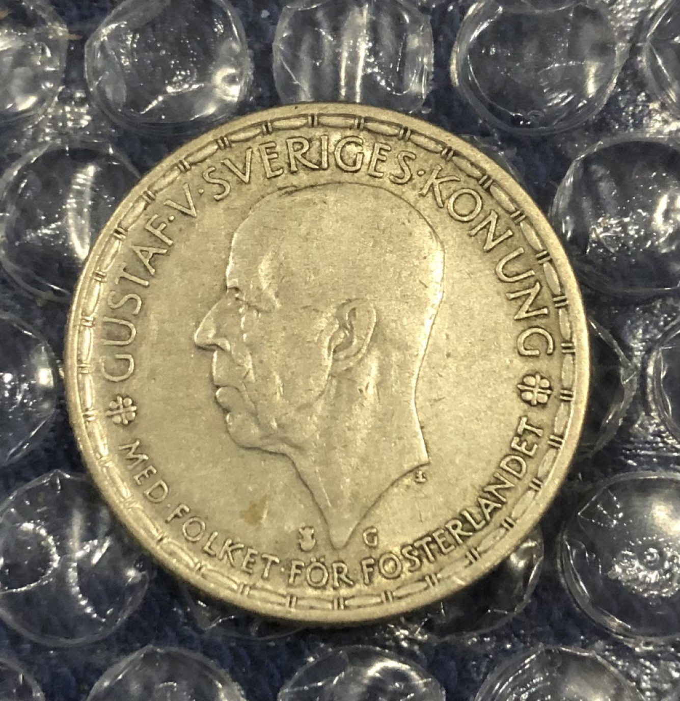 【保诚微拍】【免佣金&包邮】第2期 2021.11.14币章拍卖(68拍) 瑞典 1943年 古斯塔五世 1克朗 银币 （7克 0.4银）