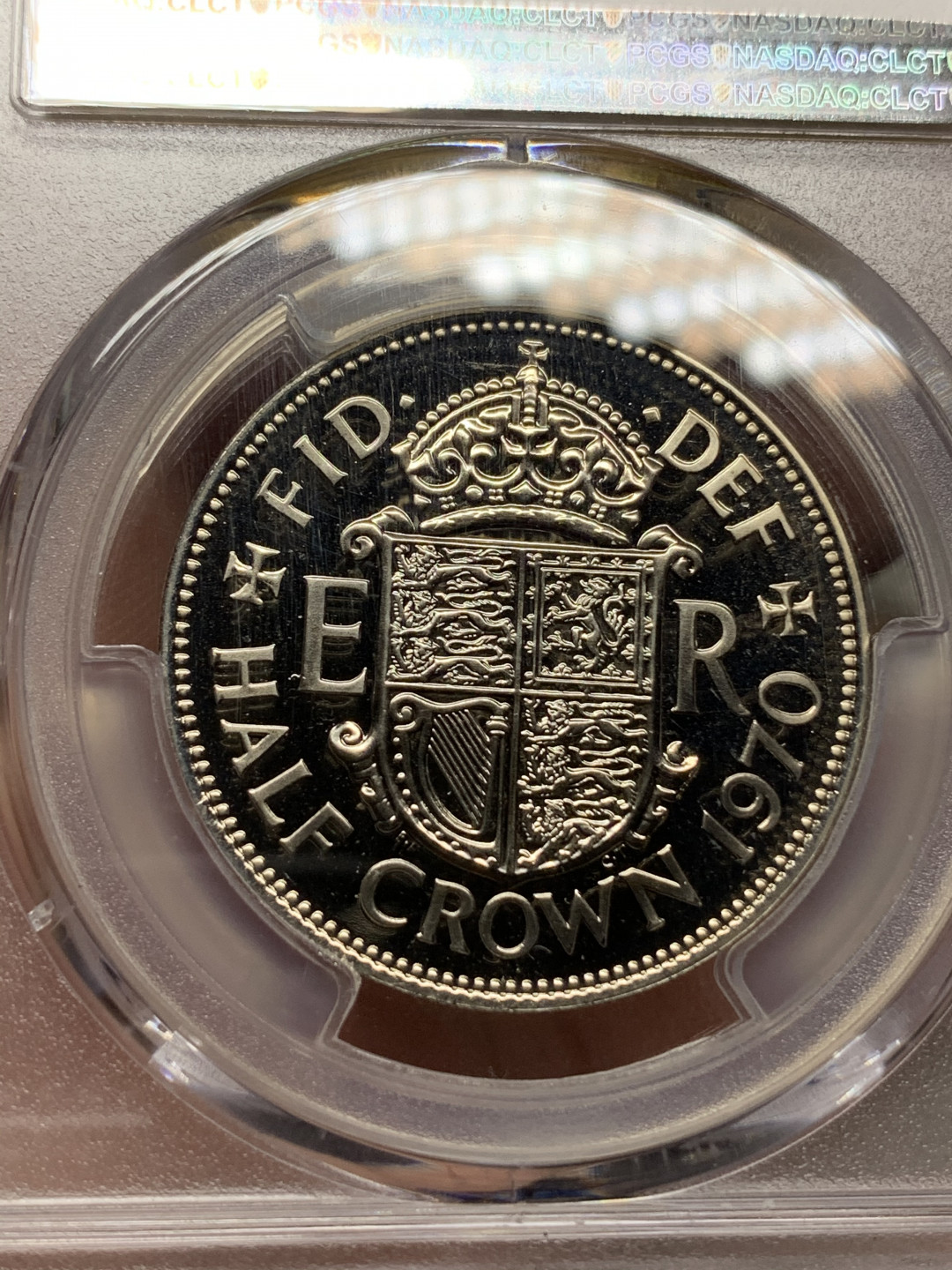 《竞宝斋》钱币微拍-第13场-本周日，周一2场连拍（全场顺丰包邮） PCGS-PR68 英国 1970年 精制半克朗 铜镍币，最后的半克朗，也是价格最低的精制半克朗。