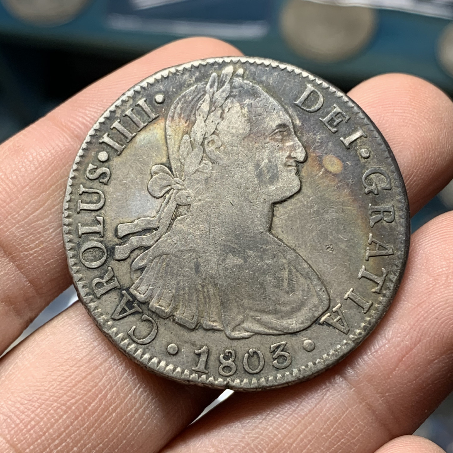 《竞宝斋》钱币微拍-第13场-本周日，周一2场连拍（全场顺丰包邮） 1803年 MO FT 墨西哥 卡四 8R 大银币 原味包浆