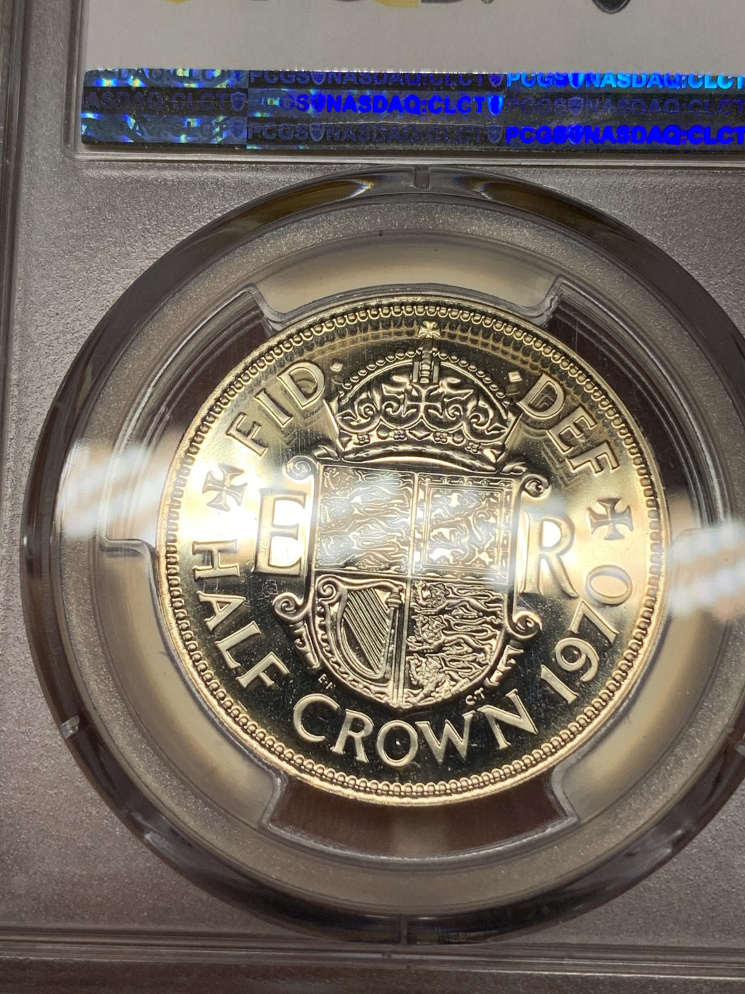 《竞宝斋》钱币微拍-第13场-本周日，周一2场连拍（全场顺丰包邮） PCGS-PR68 英国 1970年 精制半克朗 铜镍币，最后的半克朗，也是价格最低的精制半克朗。