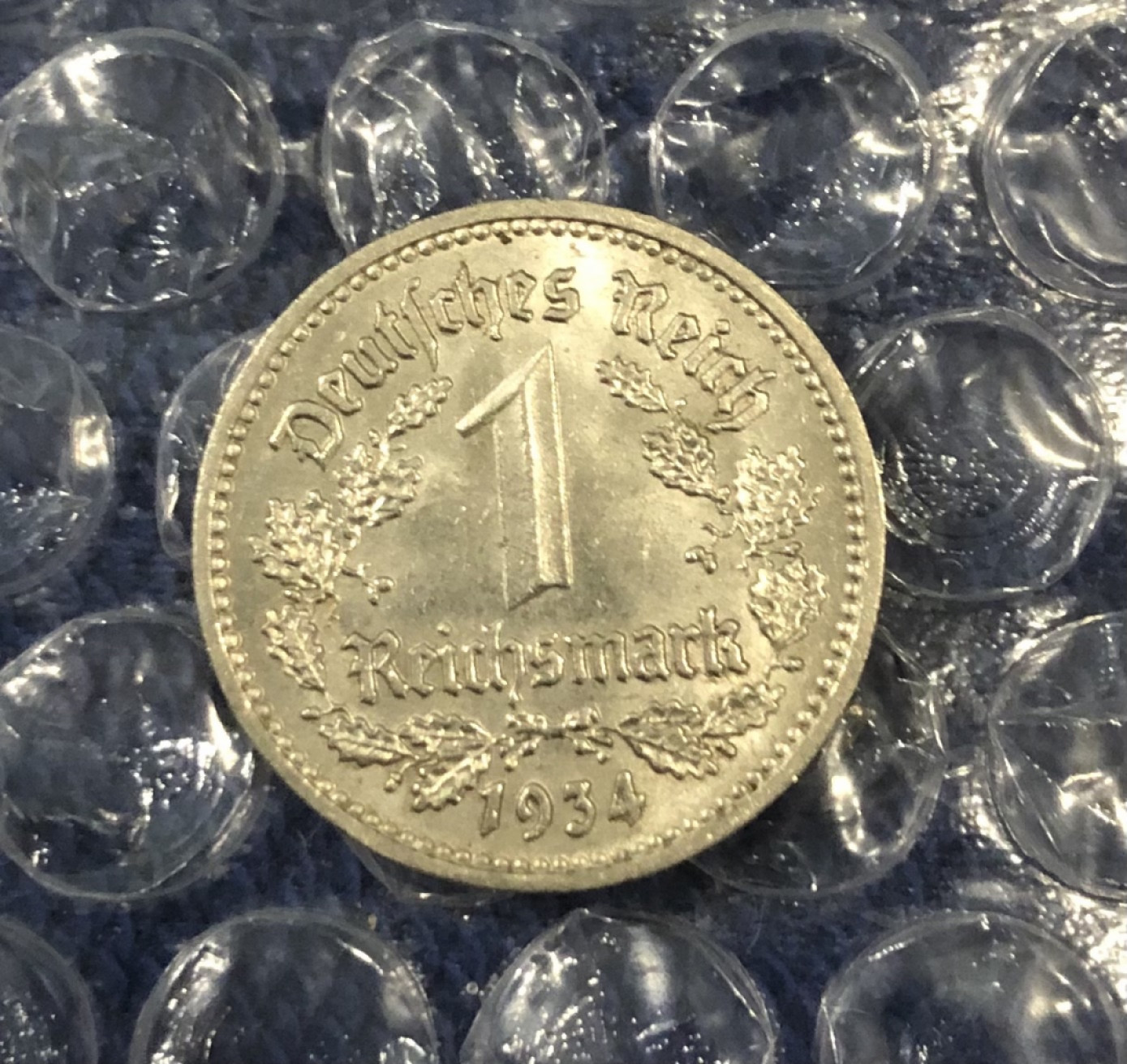【保诚微拍】【免佣金&包邮】第2期 2021.11.14币章拍卖(68拍) 德国 1934年 老鹰徽 1马克 硬币 （镍币）原光 AUNC-UNC
