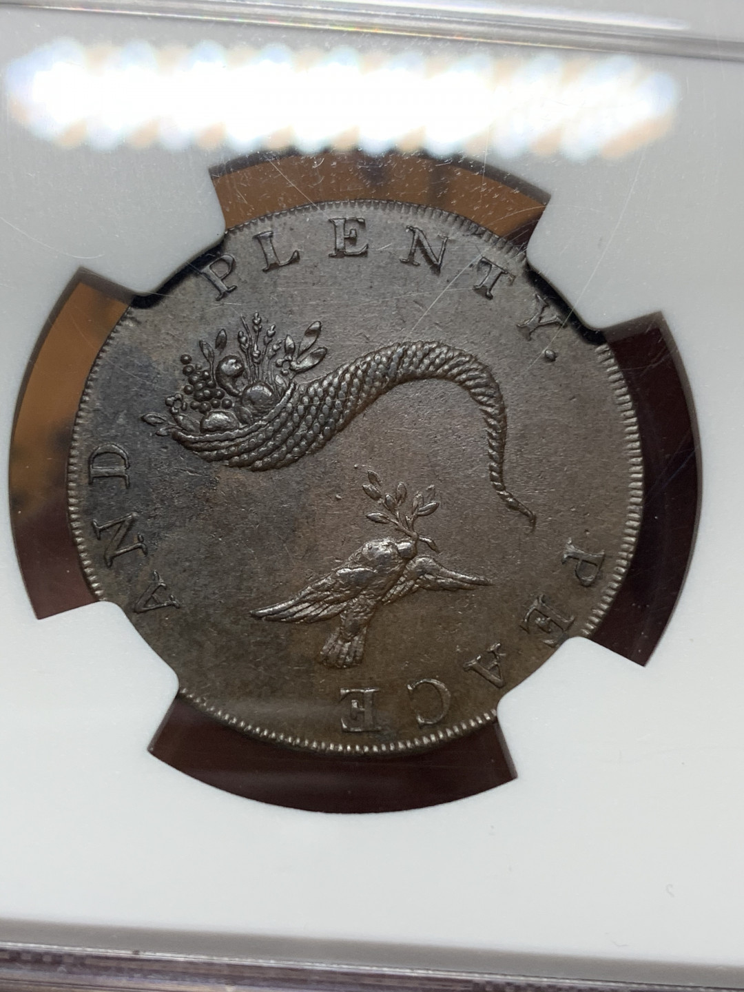 《竞宝斋》钱币微拍-第13场-本周日，周一2场连拍（全场顺丰包邮） NGC-MS63BN，英国1793年 汉普郡海神半便士铜币，包浆醇熟，设计精美，打制极佳