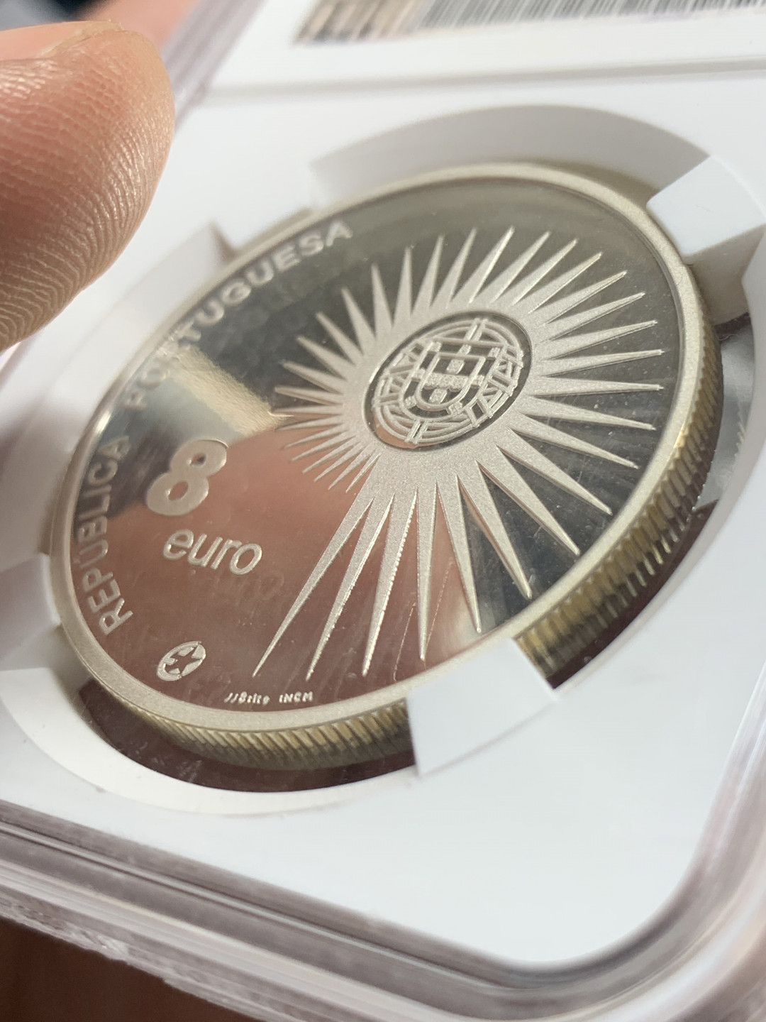 《竞宝斋》钱币微拍-第13场-本周日，周一2场连拍（全场顺丰包邮） 葡萄牙 2004年 欧盟东扩 8欧精制纪年银币 31.1克 925银