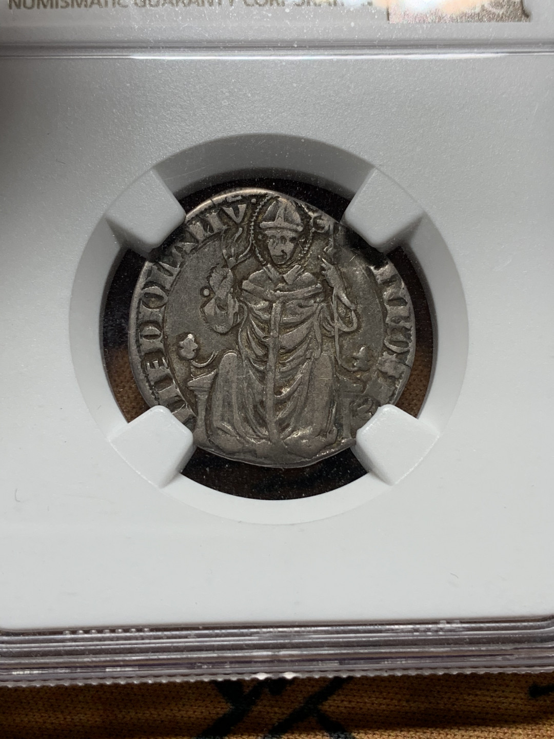 《竞宝斋》钱币微拍-第13场-本周日，周一2场连拍（全场顺丰包邮） NGC-VF30 稀少 意大利 米兰 中世纪（1382-1400年期间）1格罗索 银币 细节清晰