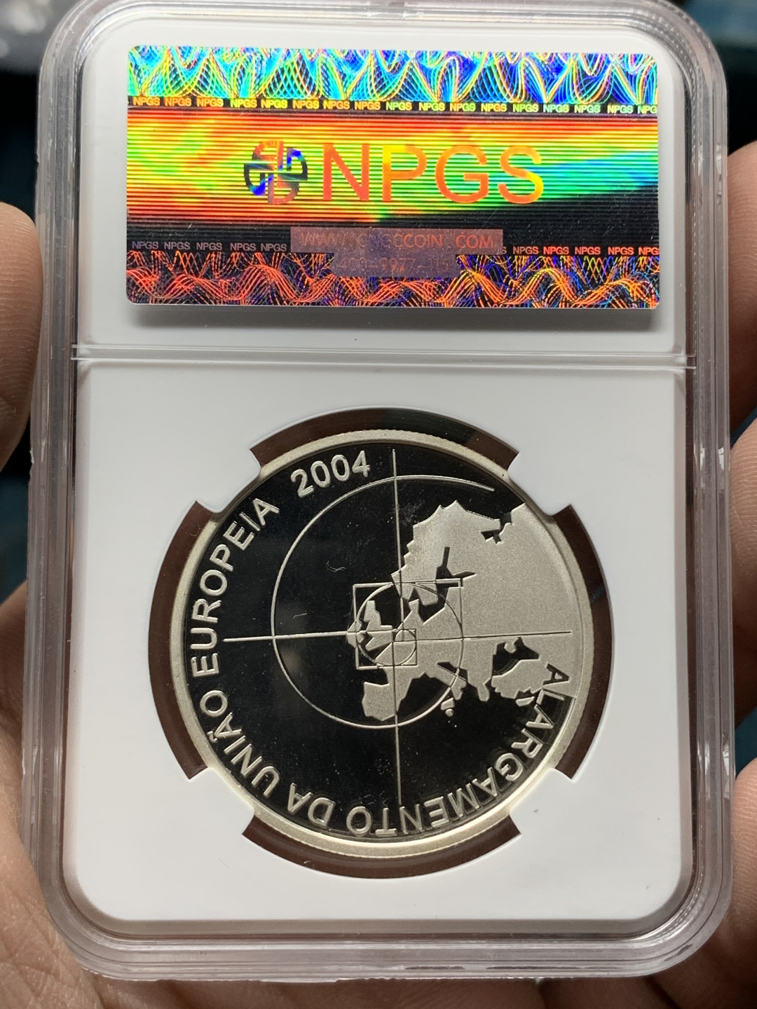 《竞宝斋》钱币微拍-第13场-本周日，周一2场连拍（全场顺丰包邮） 葡萄牙 2004年 欧盟东扩 8欧精制纪年银币 31.1克 925银