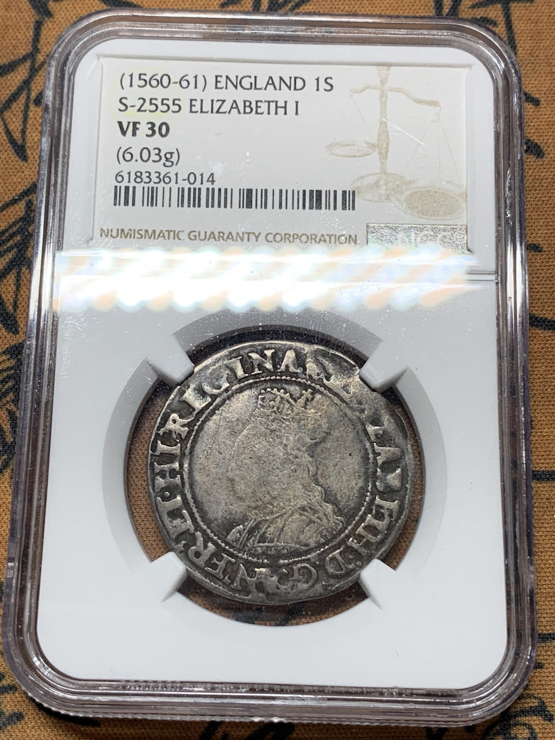《竞宝斋》钱币微拍-第13场-本周日，周一2场连拍（全场顺丰包邮） NGC-VF 30 稀少 英国1560-61年 英格兰及爱尔兰女王 伊丽莎白一世 1先令 银币