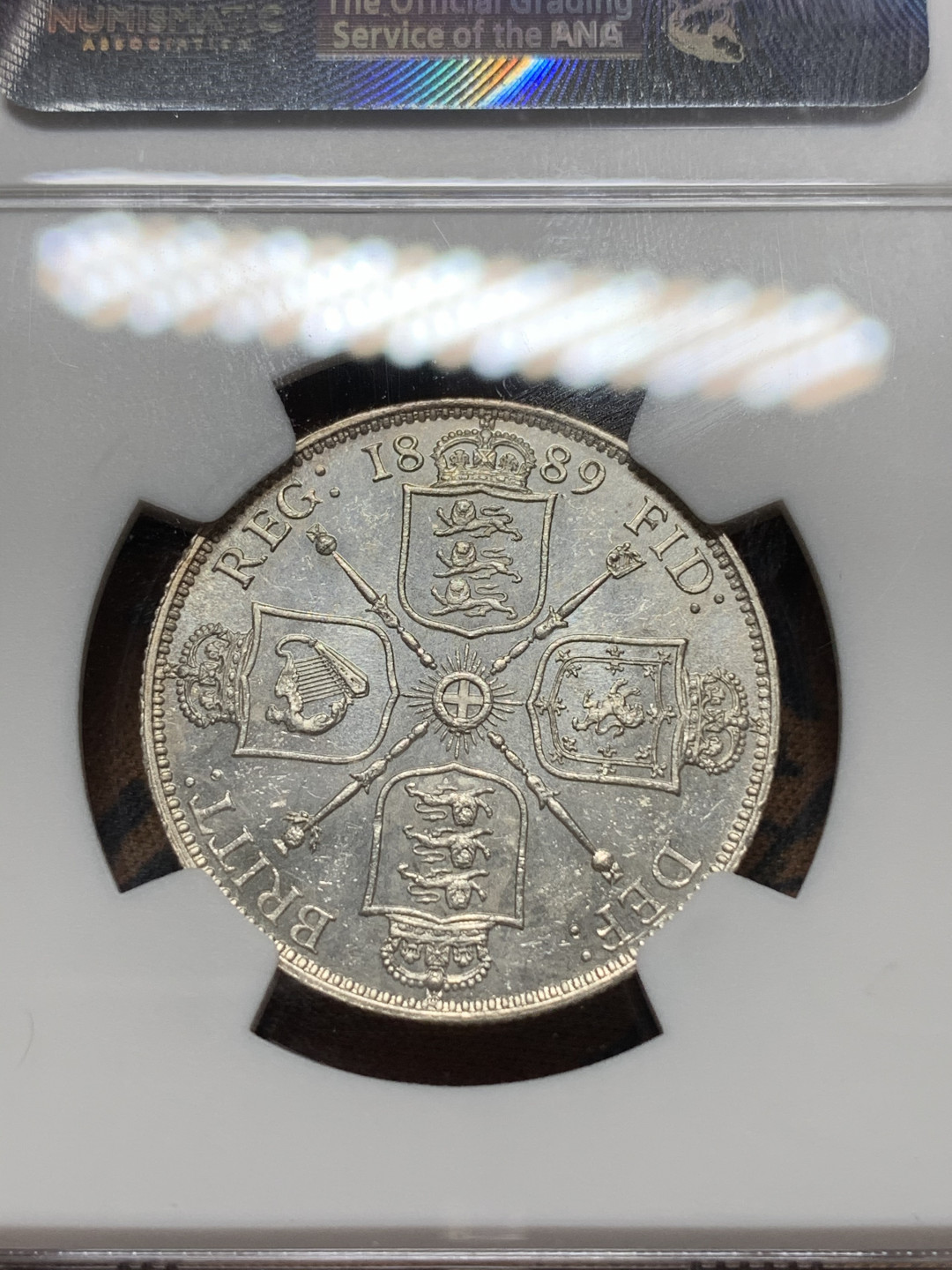 《竞宝斋》钱币微拍-第13场-本周日，周一2场连拍（全场顺丰包邮） NGC MS62 英国1889年2先令 NGC编号：4416141-009