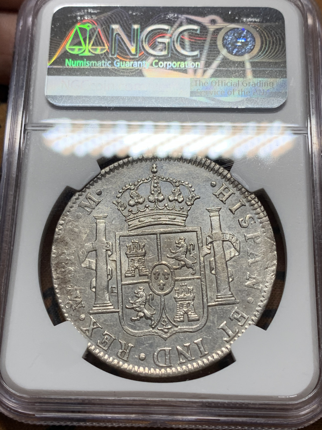 《竞宝斋》钱币微拍-第13场-本周日，周一2场连拍（全场顺丰包邮） NGC-AUD 墨西哥 1798年 MO FM 版 卡四 8R 大银币 人物眼神犀利，发髻清晰，背面有PL感