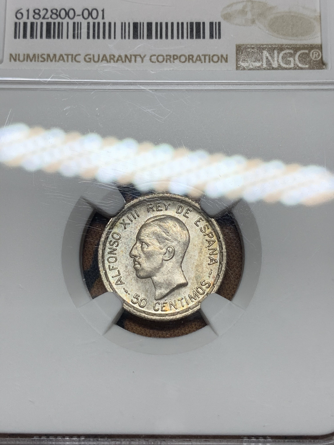 《竞宝斋》钱币微拍-第13场-本周日，周一2场连拍（全场顺丰包邮） NGC-MS64 西班牙 1926年 阿方索十三世 50分 小银币 高分难得