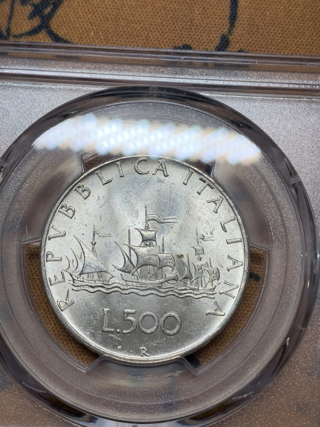 《竞宝斋》钱币微拍-第13场-本周日，周一2场连拍（全场顺丰包邮） PCGS-MS63 意大利 1966年 人妻500里拉帆船银币