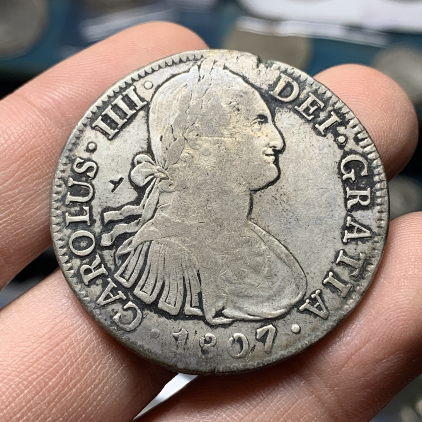 《竞宝斋》钱币微拍-第13场-本周日，周一2场连拍（全场顺丰包邮） 1807年 MO TH 墨西哥 卡四 8R 大银币 原味包浆