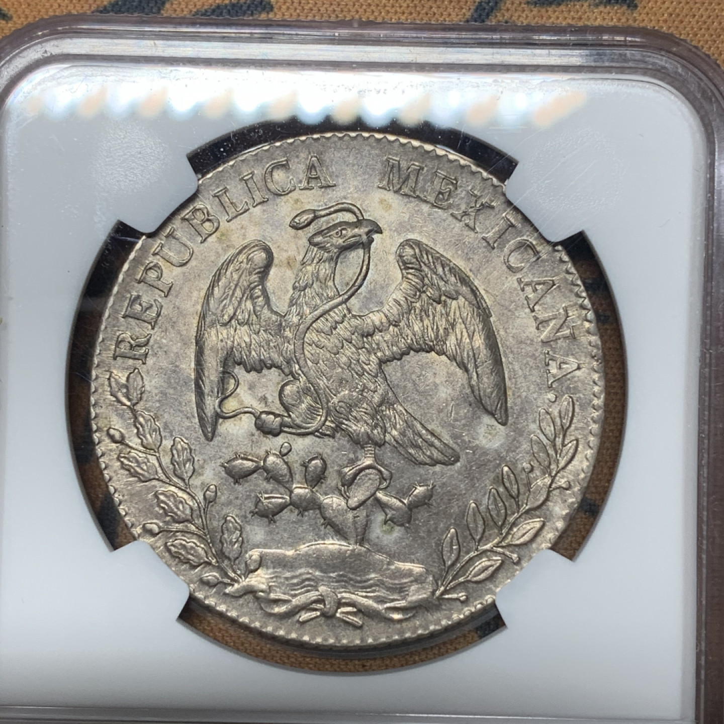 《竞宝斋》钱币微拍-第13场-本周日，周一2场连拍（全场顺丰包邮） NGC-AU58 墨西哥 1893年 鹰洋 8R 带彩老包浆 一流的味道