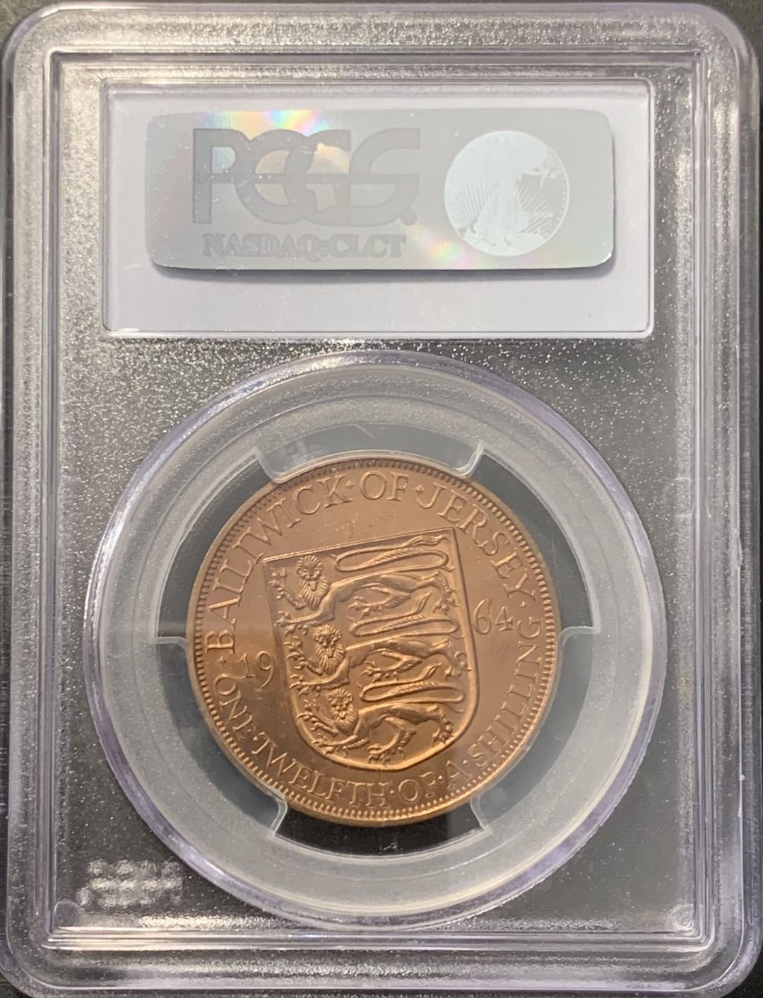 【保诚微拍】【免佣金&包邮】第2期 2021.11.14币章拍卖(68拍) 【 PCGS PR65RB】泽西岛 1964年 伊丽莎白二世 1/12先令 硬币（铜币）