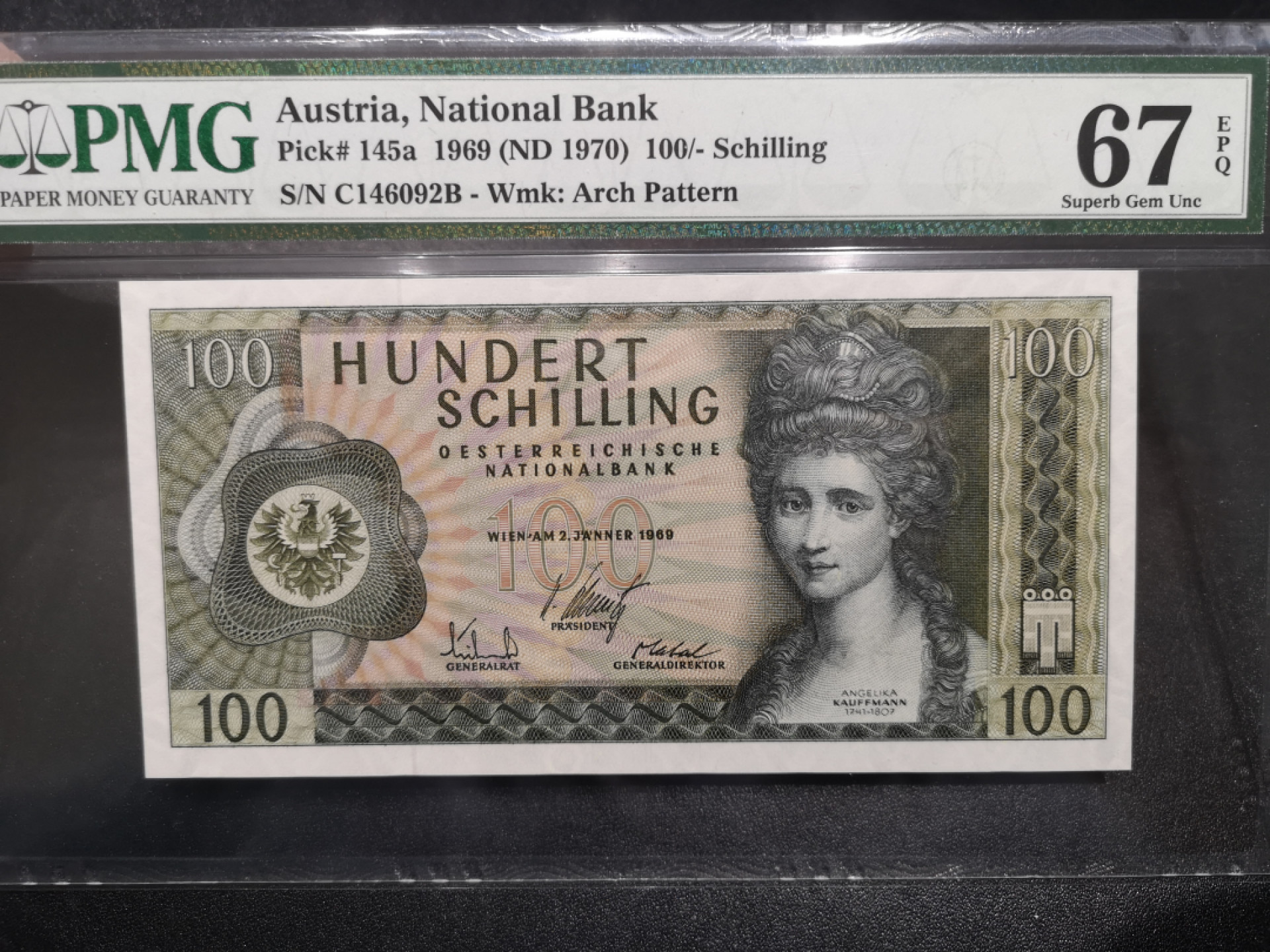 《外钞收藏家》第一百四十六期拍卖-超百件大拍场（本期106件） 1969年奥地利100先令 PMG67