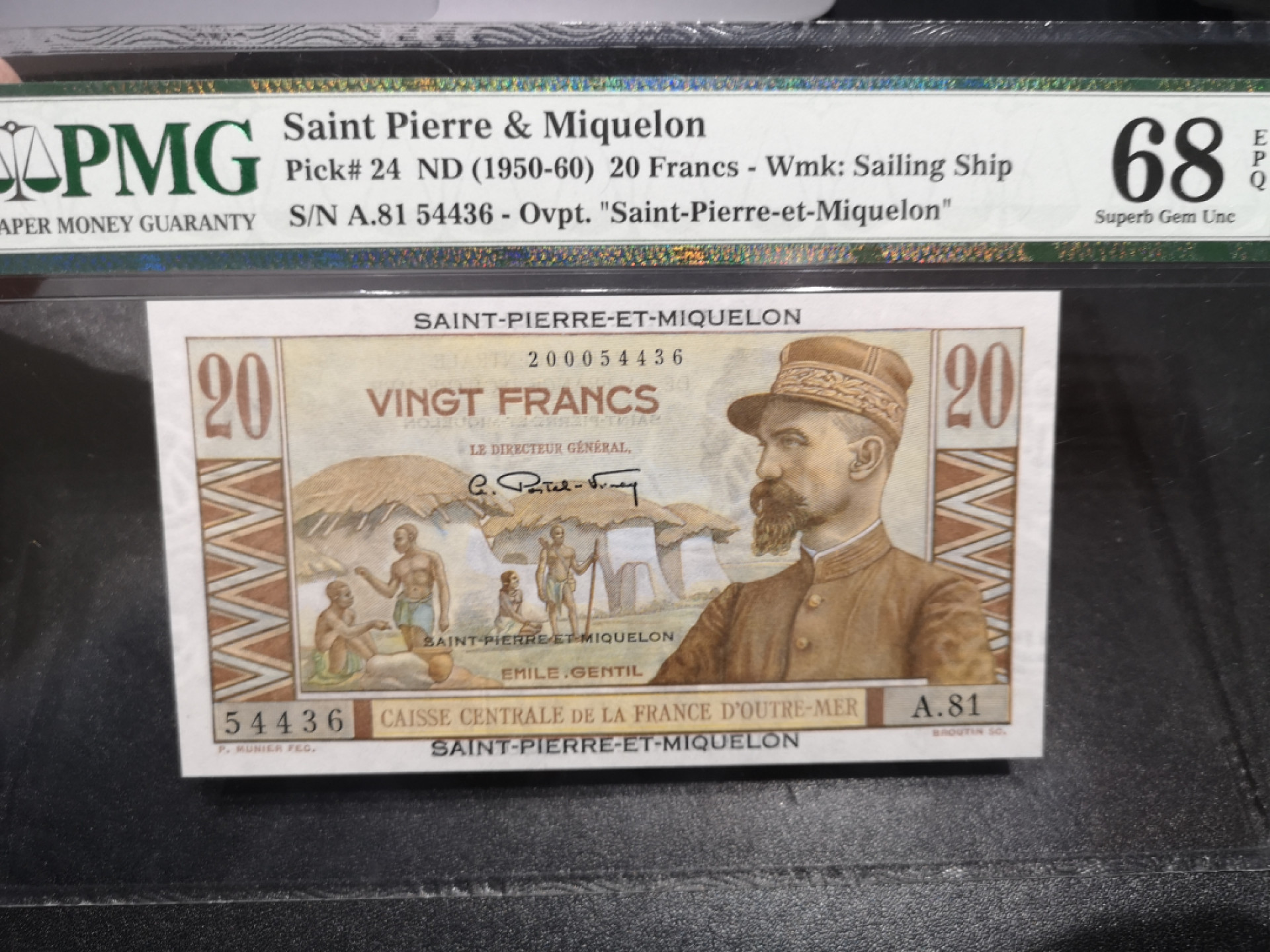 《外钞收藏家》第一百四十六期拍卖-超百件大拍场（本期106件） 1950=60年圣皮埃尔20法郎 PMG68