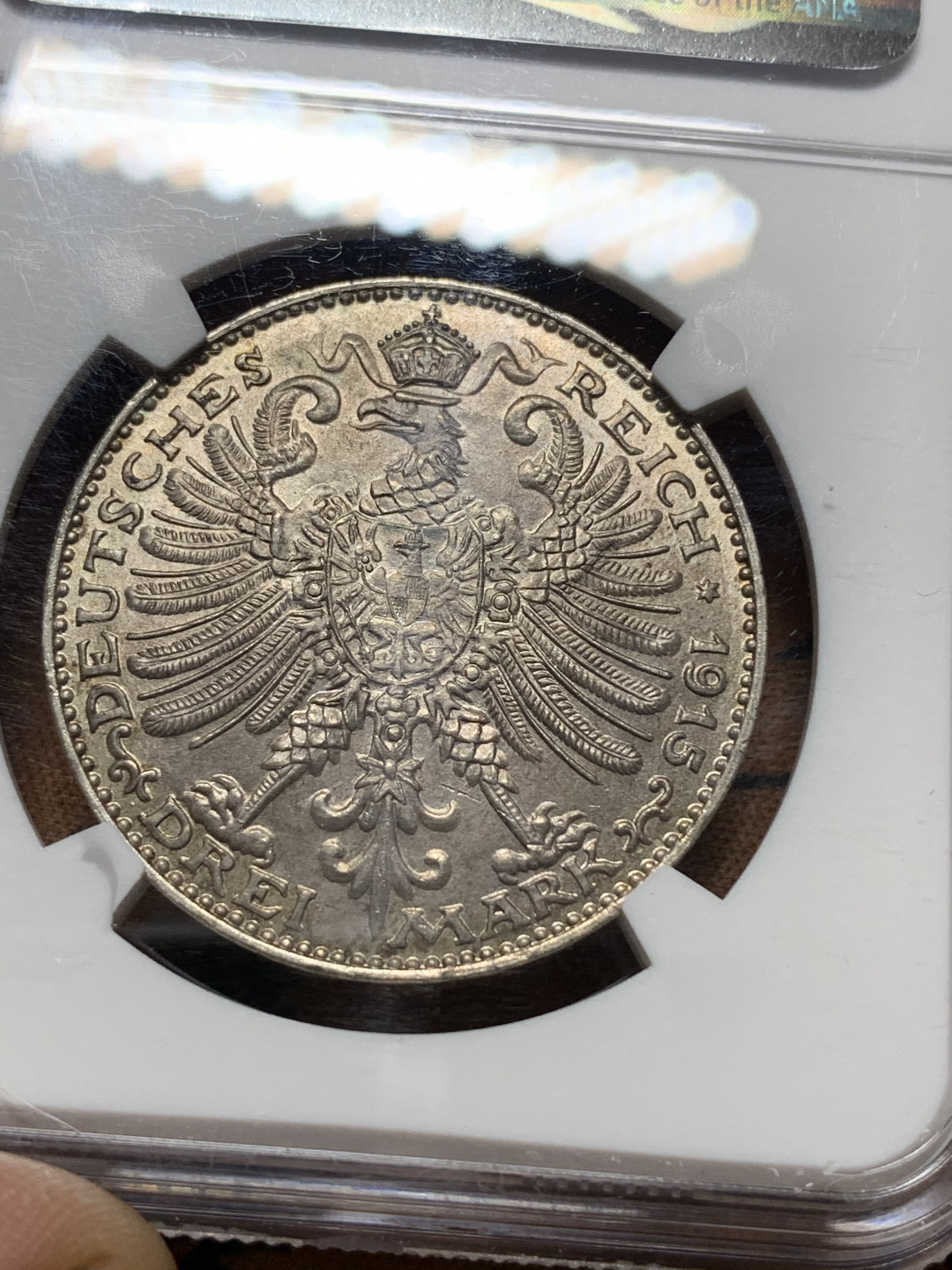 《竞宝斋》钱币微拍-第14场-本周日，周一2场连拍（全场顺丰包邮） NGC-MS64 德国萨克森魏玛大公国 1915年 100周年纪念 3马克 银币 原光好品 稀少品种