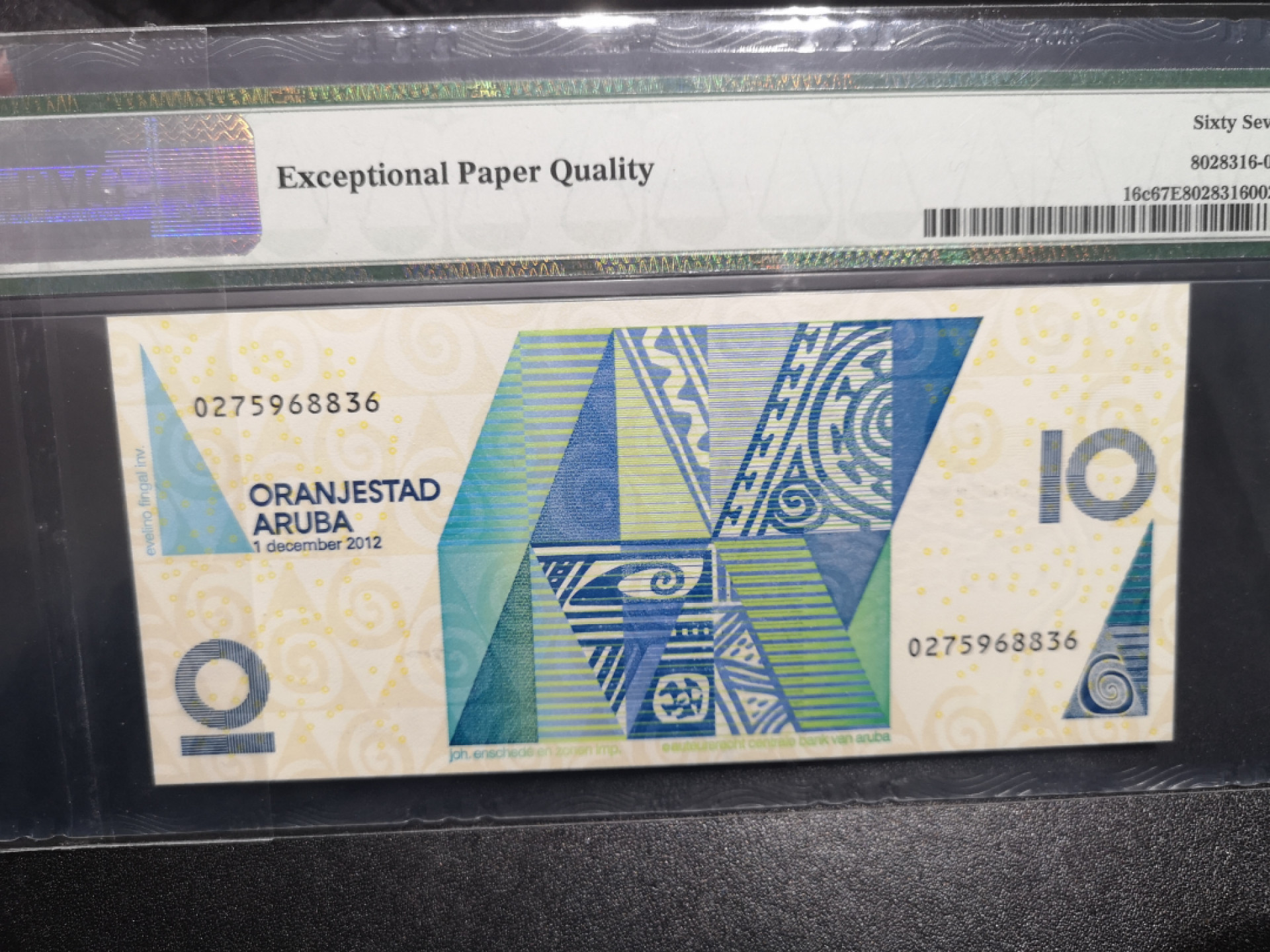 《外钞收藏家》第一百四十六期拍卖-超百件大拍场（本期106件） 2012年阿鲁巴10 PMG67