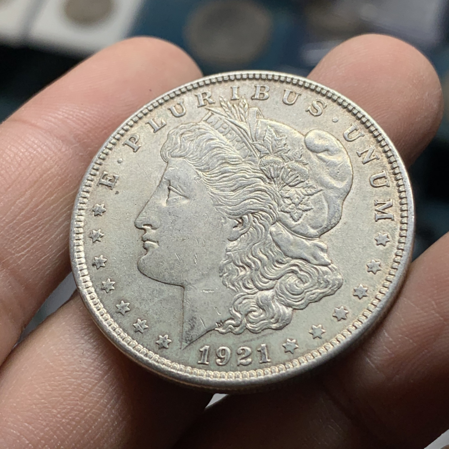 《竞宝斋》钱币微拍-第14场-本周日，周一2场连拍（全场顺丰包邮） 美国 1921年 摩根一元 银币 味道也不错