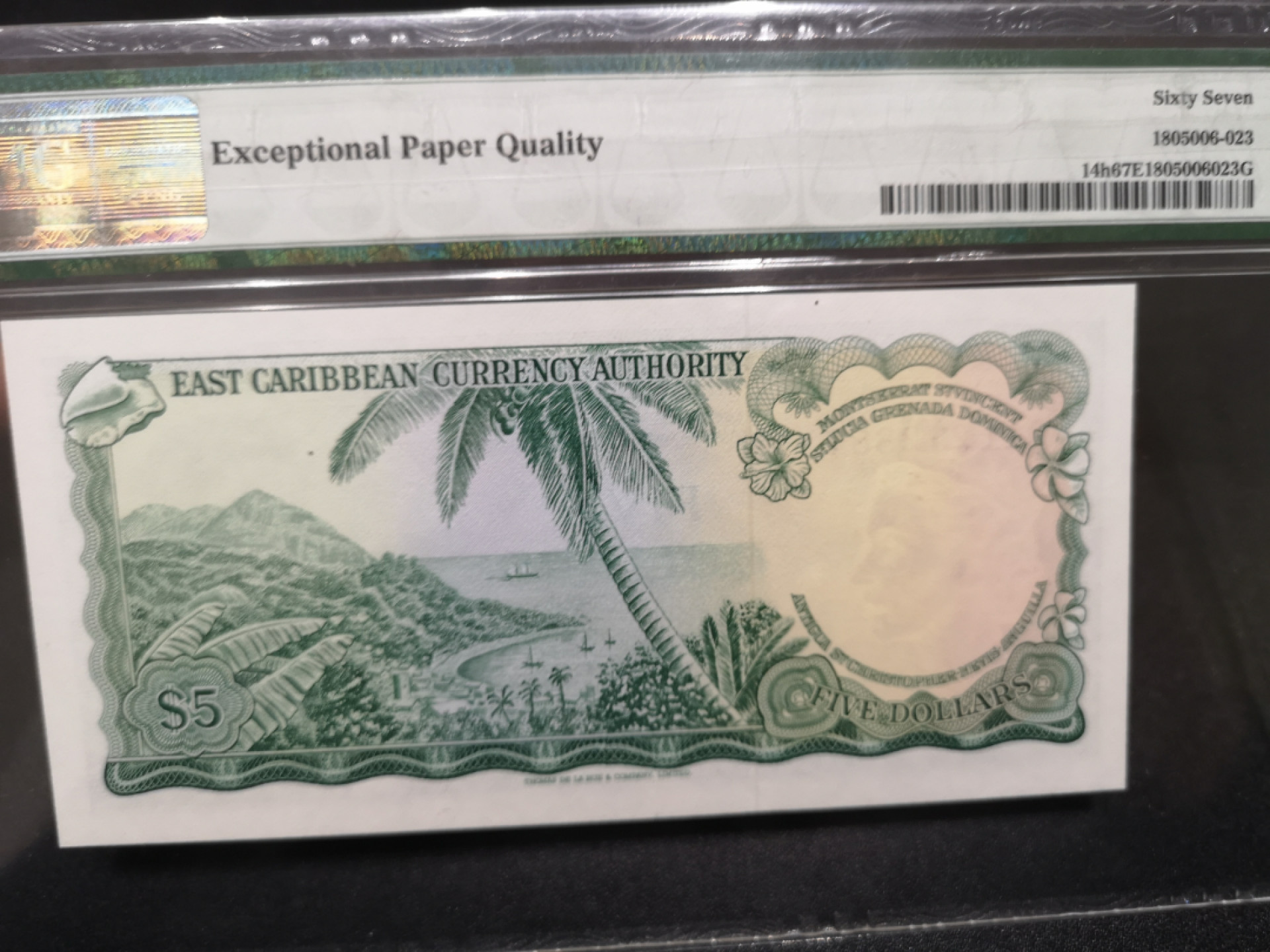 《外钞收藏家》第一百四十六期拍卖-超百件大拍场（本期106件） 1965年东加勒比5刀 PMG67