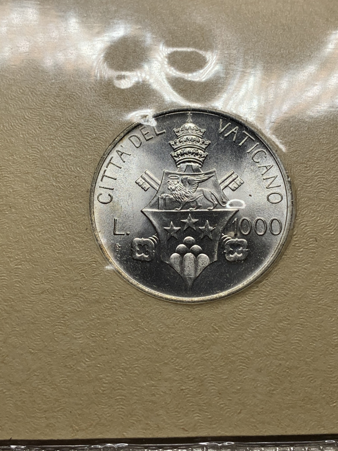 《竞宝斋》钱币微拍-第14场-本周日，周一2场连拍（全场顺丰包邮） 原装梵蒂冈1978年 教皇约翰保罗一世 1000里拉 银币