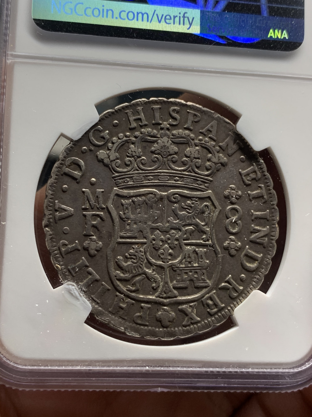 《竞宝斋》钱币微拍-第14场-本周日，周一2场连拍（全场顺丰包邮） NGC-XF40 墨西哥 1745年 菲利普五世 8R 地球双柱银币 原味好品