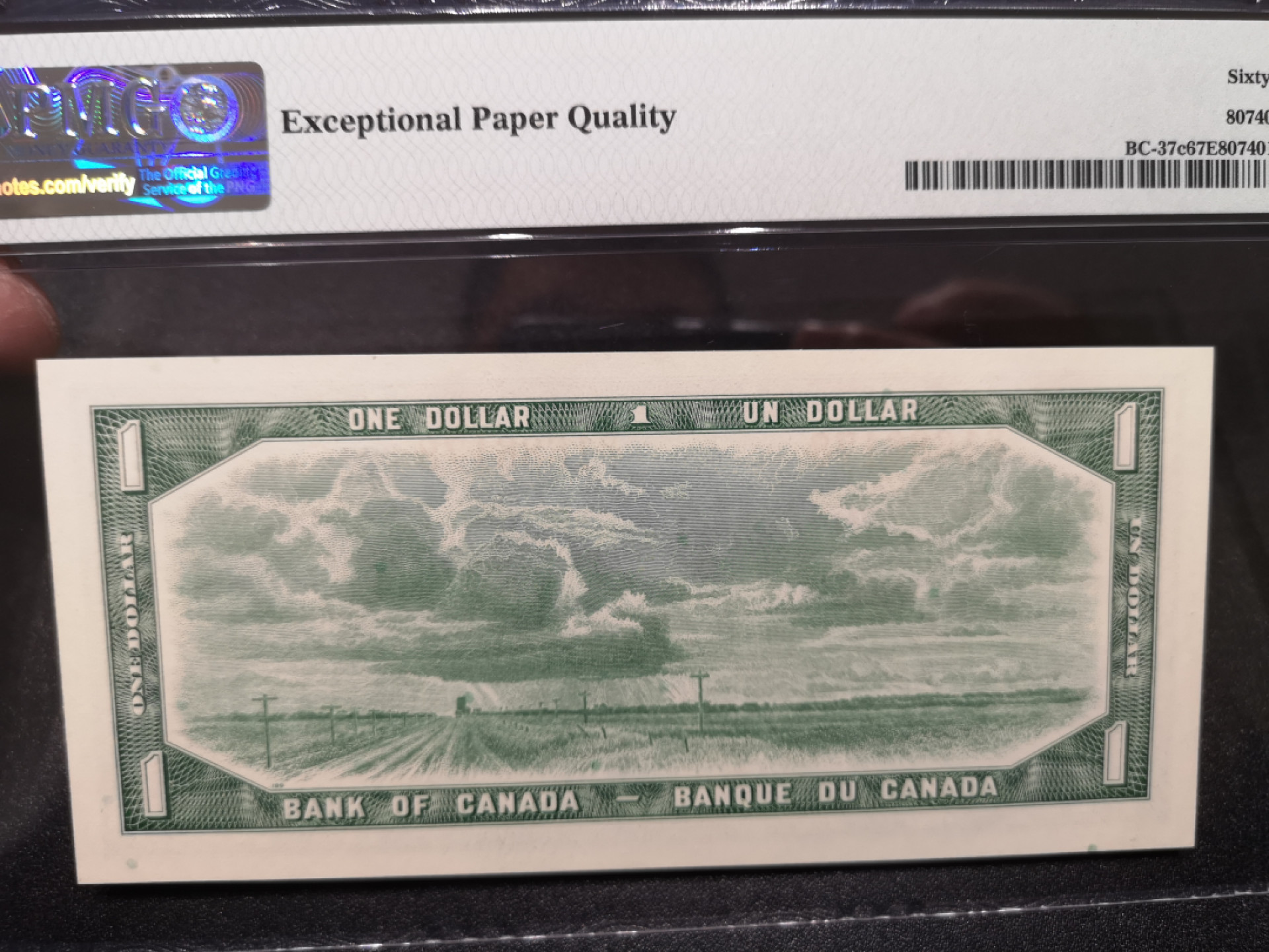 《外钞收藏家》第一百四十六期拍卖-超百件大拍场（本期106件） 1954年加拿大风景版1加元 PMG67