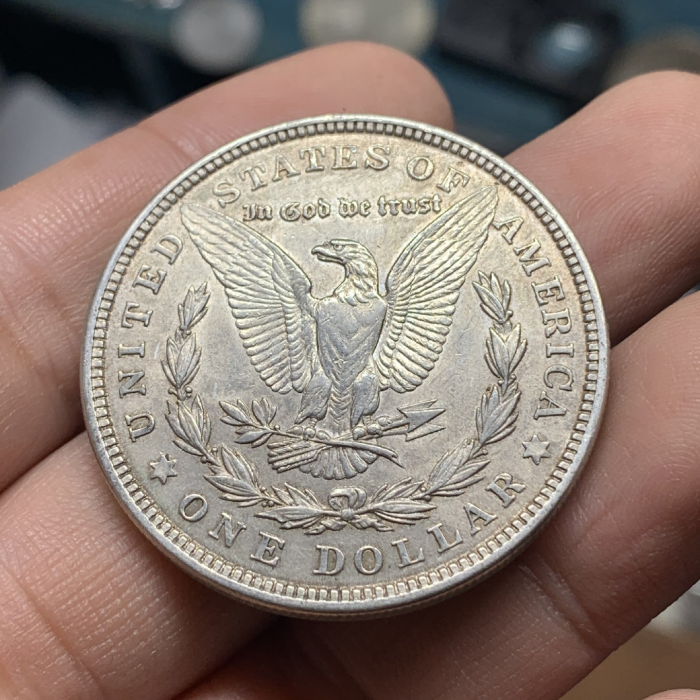 《竞宝斋》钱币微拍-第14场-本周日，周一2场连拍（全场顺丰包邮） 美国 1921年 摩根一元 银币 味道也不错