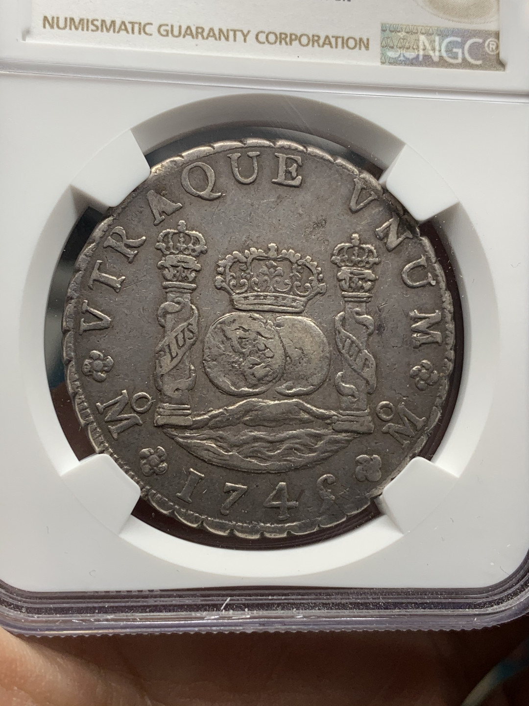 《竞宝斋》钱币微拍-第14场-本周日，周一2场连拍（全场顺丰包邮） NGC-XF40 墨西哥 1745年 菲利普五世 8R 地球双柱银币 原味好品