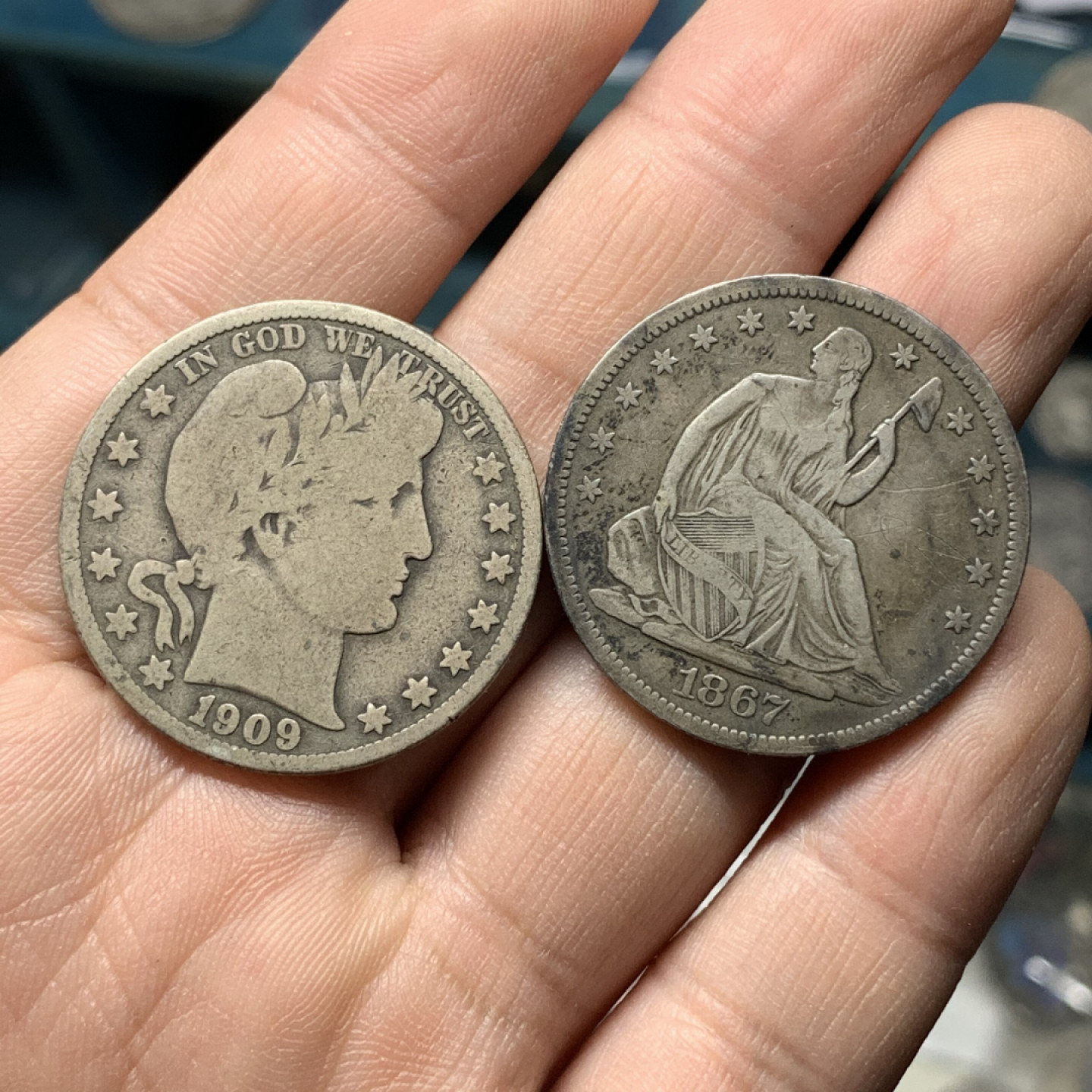 《竞宝斋》钱币微拍-第14场-本周日，周一2场连拍（全场顺丰包邮） 美国早期半美元两枚一组