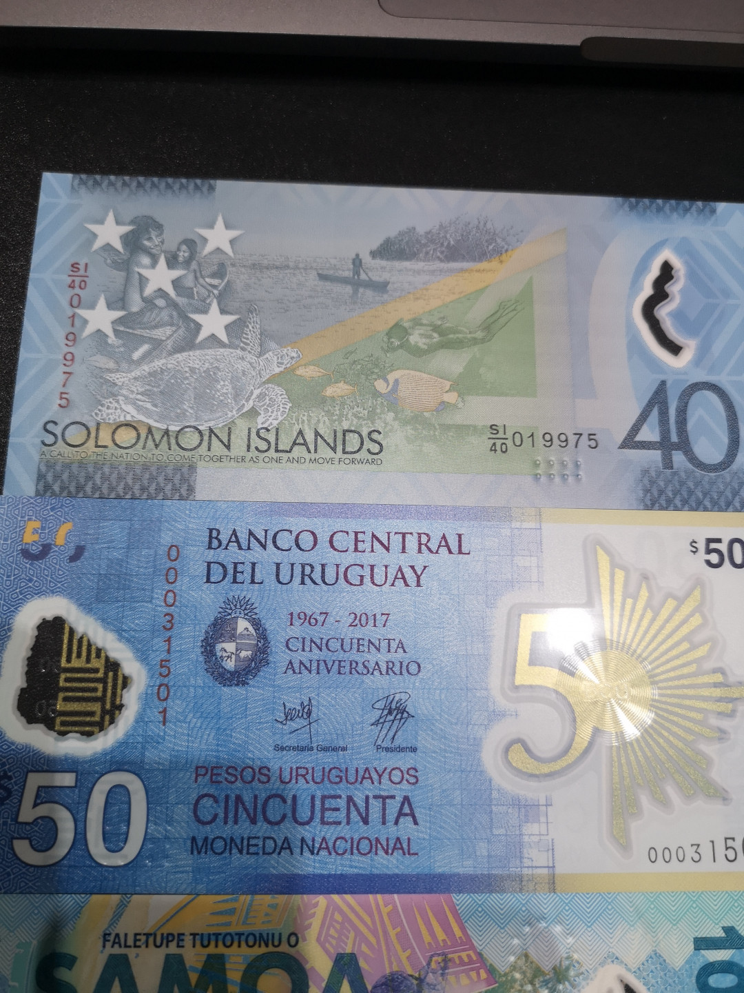 《外钞收藏家》第一百四十六期拍卖-超百件大拍场（本期106件） 所罗门、乌拉圭、萨摩亚、罗马尼亚、冈比亚 纪念钞5张 全新UNC