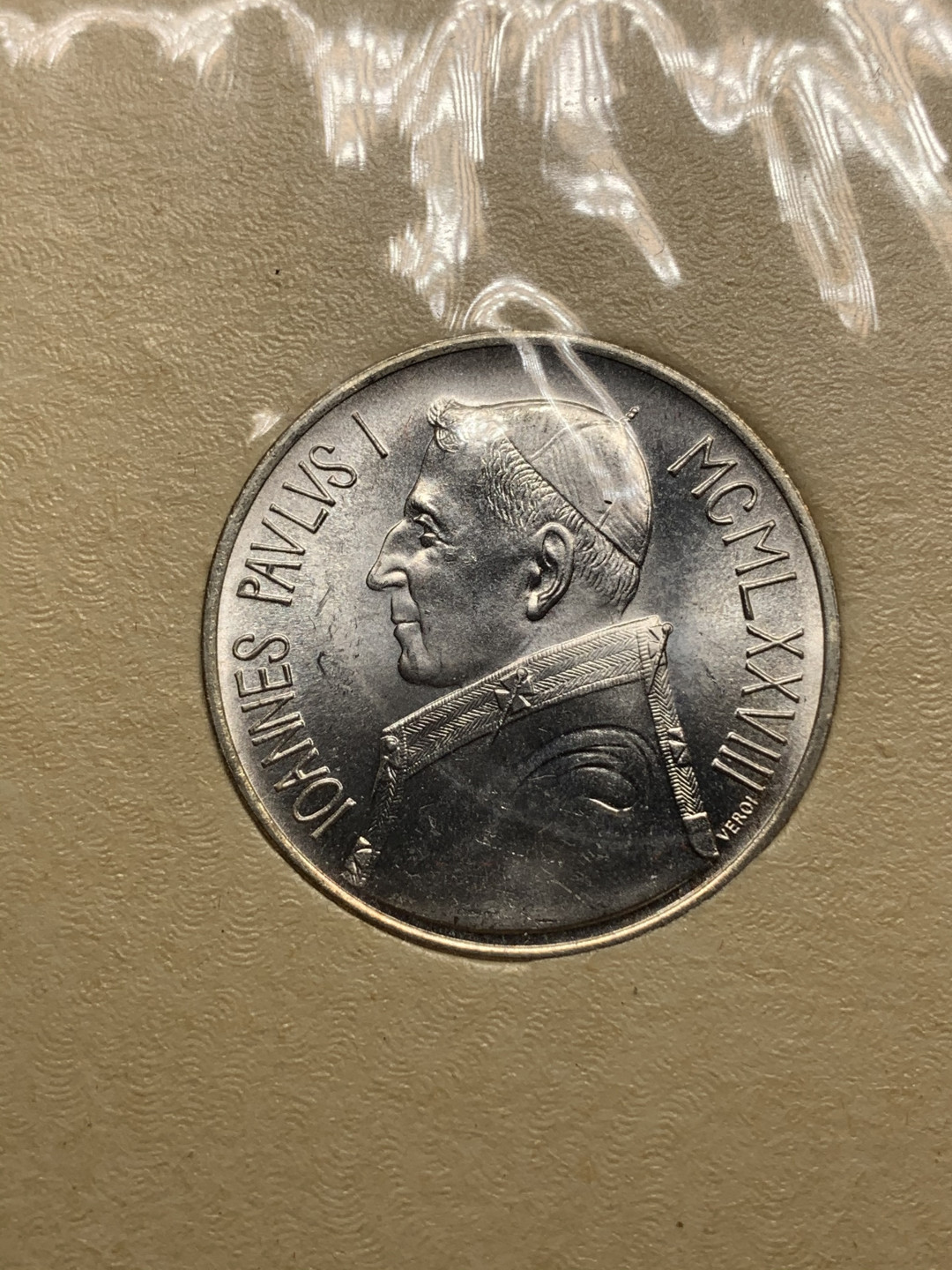 《竞宝斋》钱币微拍-第14场-本周日，周一2场连拍（全场顺丰包邮） 原装梵蒂冈1978年 教皇约翰保罗一世 1000里拉 银币