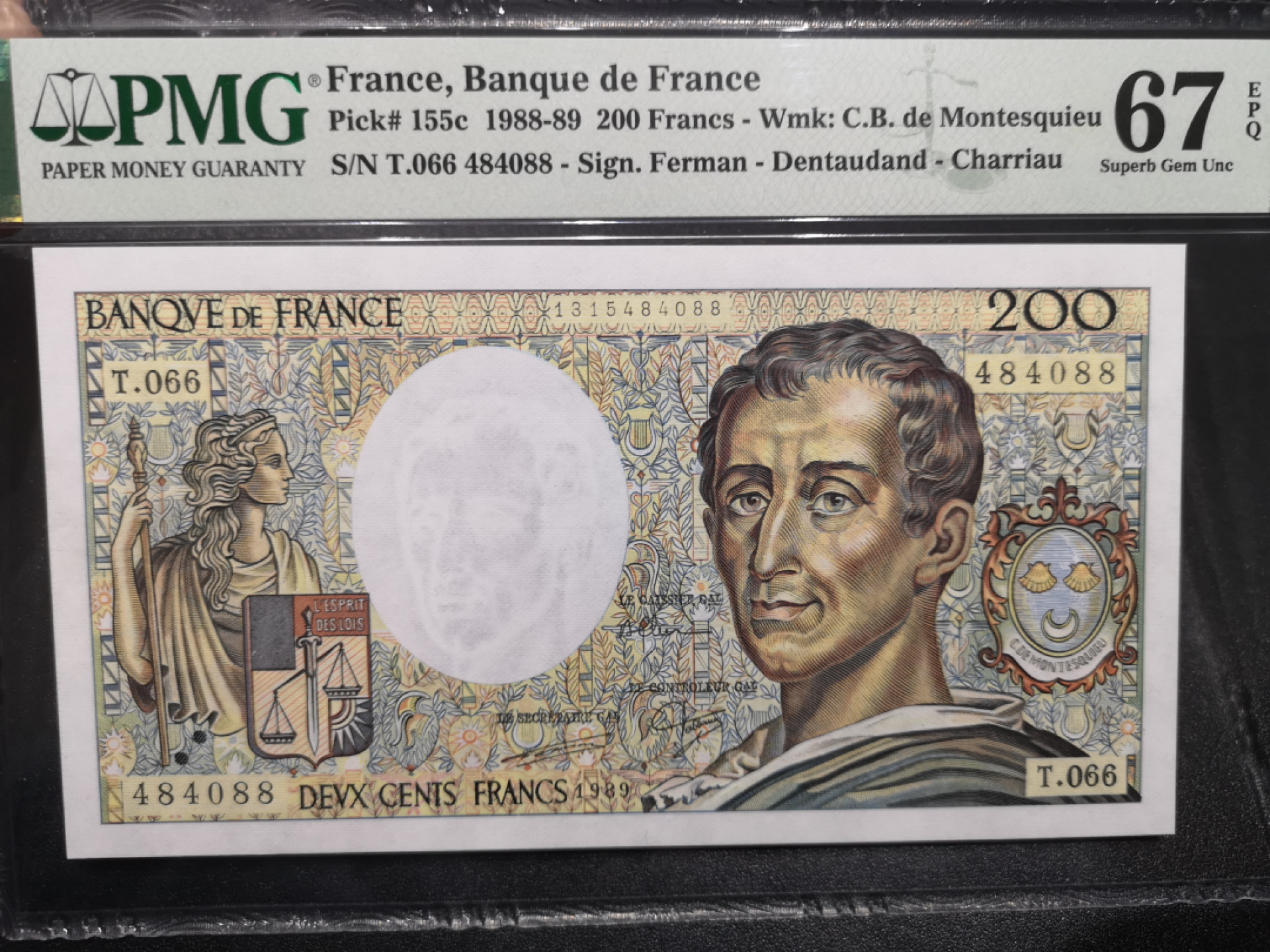 《外钞收藏家》第一百四十六期拍卖-超百件大拍场（本期106件） 1989年法国200法郎 PMG67
