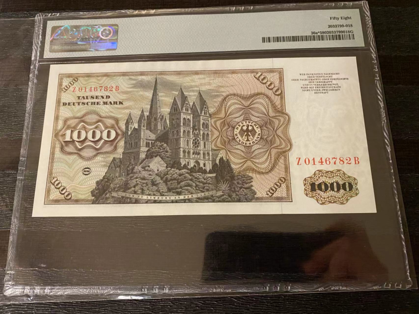 《外钞收藏家》第一百四十六期拍卖-超百件大拍场（本期106件） 1977年德国1000马克 PMG58 稀少补号 评级库目前四枚