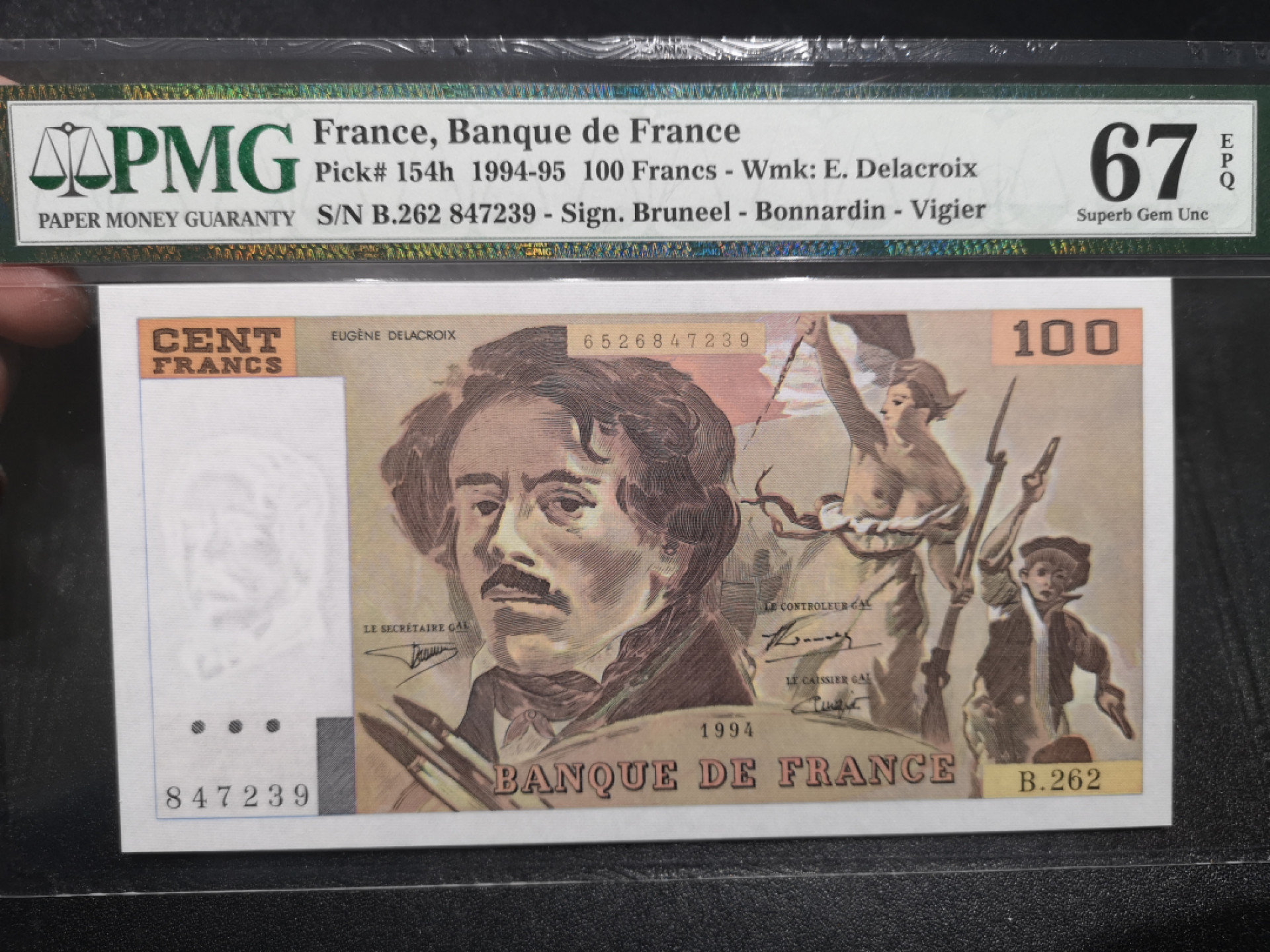 《外钞收藏家》第一百四十六期拍卖-超百件大拍场（本期106件） 1994年法国100法郎 PMG67