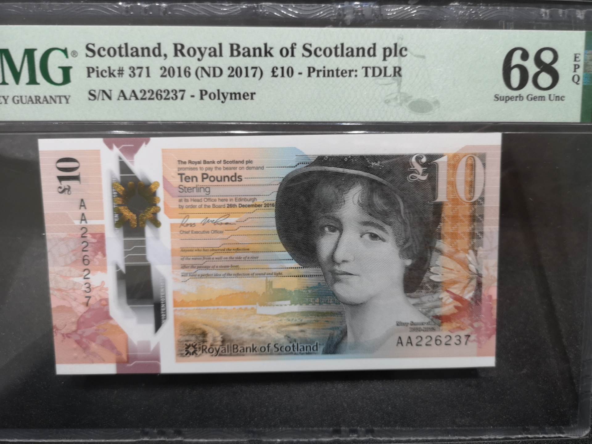 《外钞收藏家》第一百四十六期拍卖-超百件大拍场（本期106件） 2016年苏格兰10镑 PMG68 AA冠