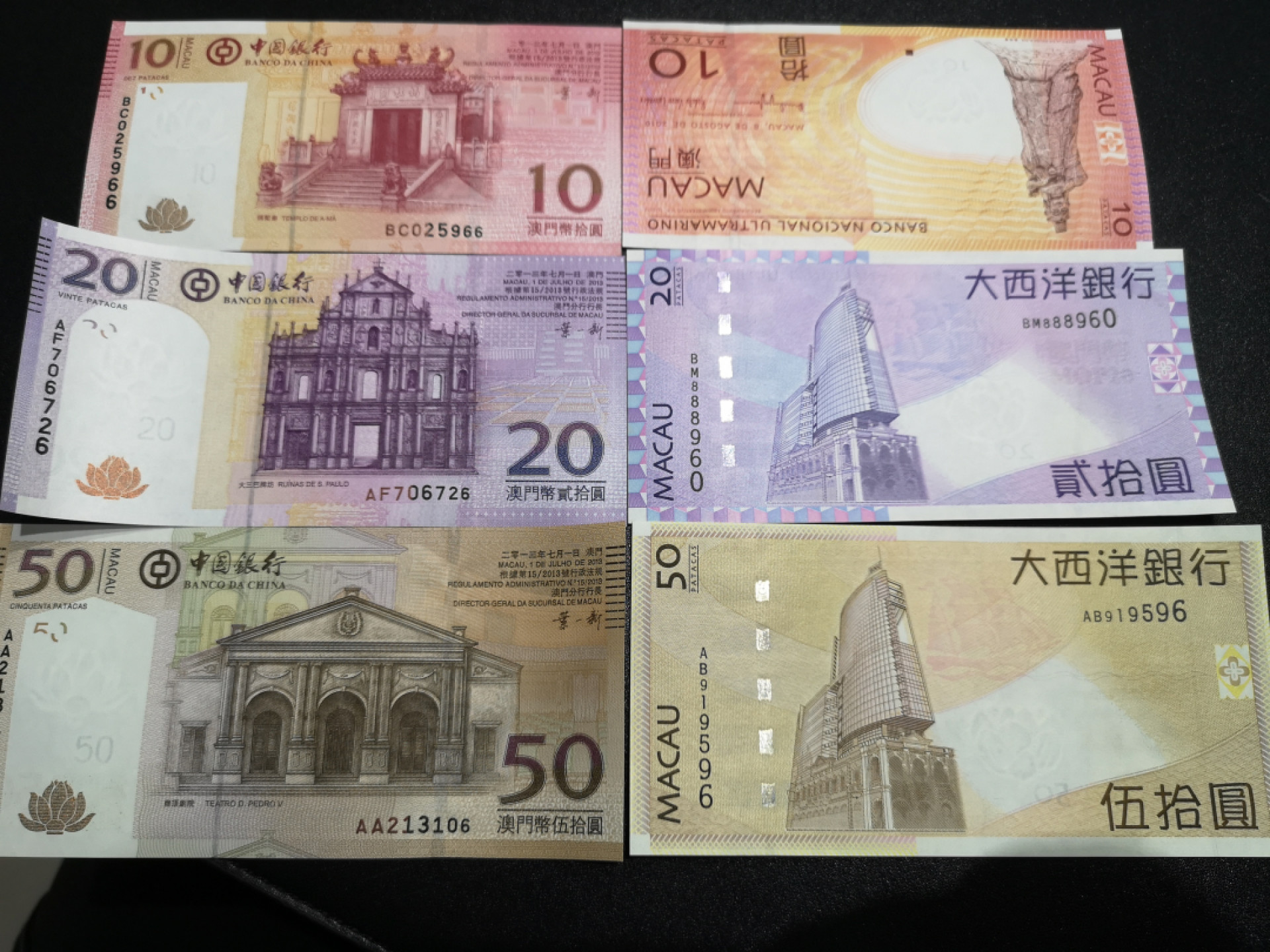 《外钞收藏家》第一百四十六期拍卖-超百件大拍场（本期106件） 澳门中国银行、大西洋银行  两个小套 共6张 全新UNC