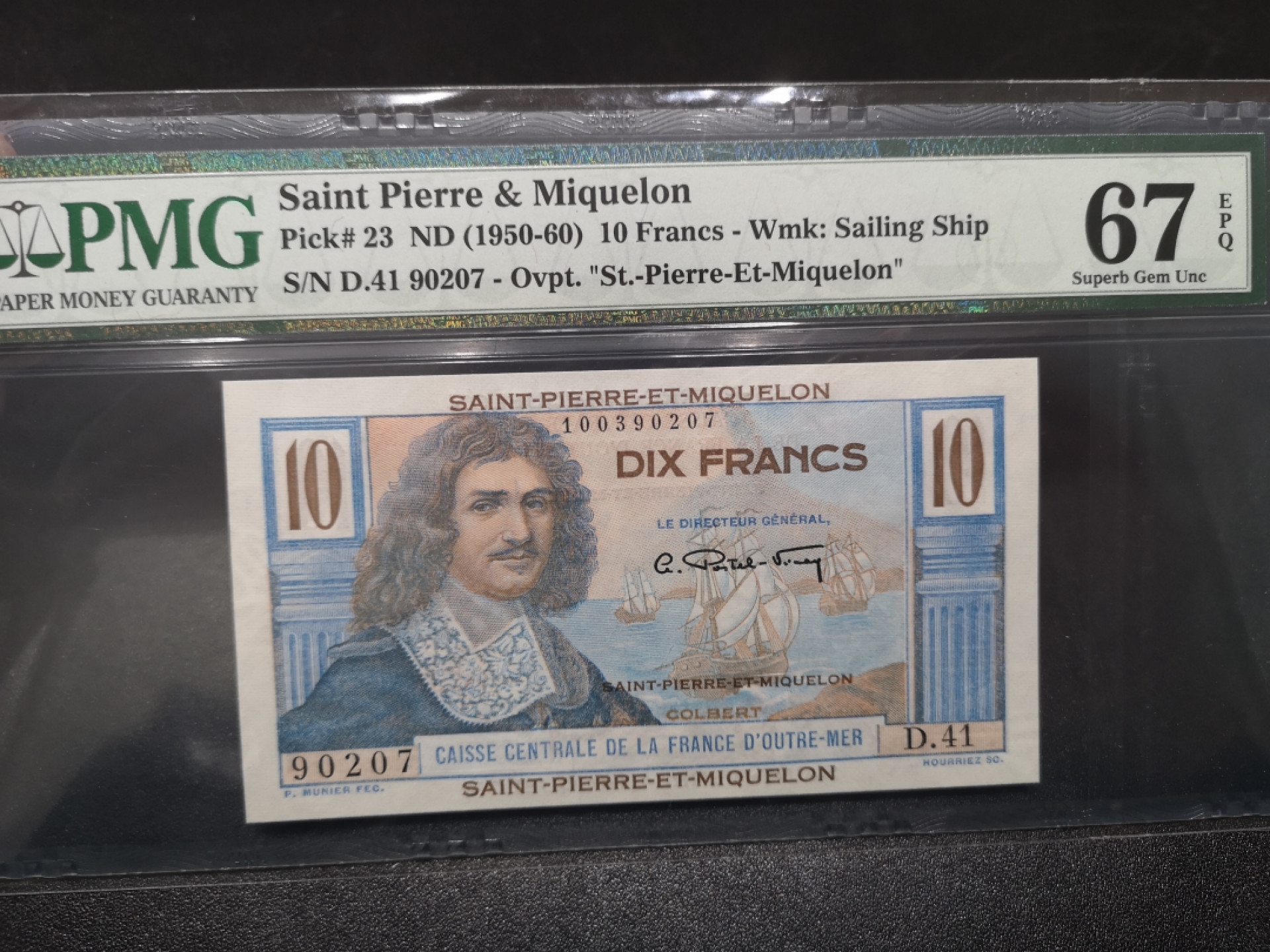 《外钞收藏家》第一百四十六期拍卖-超百件大拍场（本期106件） 1950-60年圣皮埃尔10法郎 PMG67