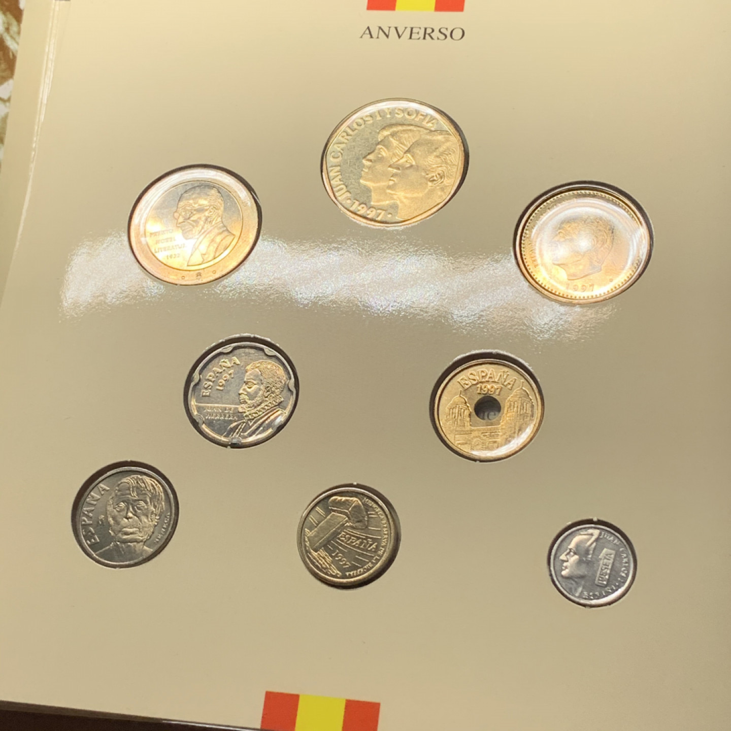 《竞宝斋》钱币微拍-第14场-本周日，周一2场连拍（全场顺丰包邮） 西班牙1997年卡装8枚装套币